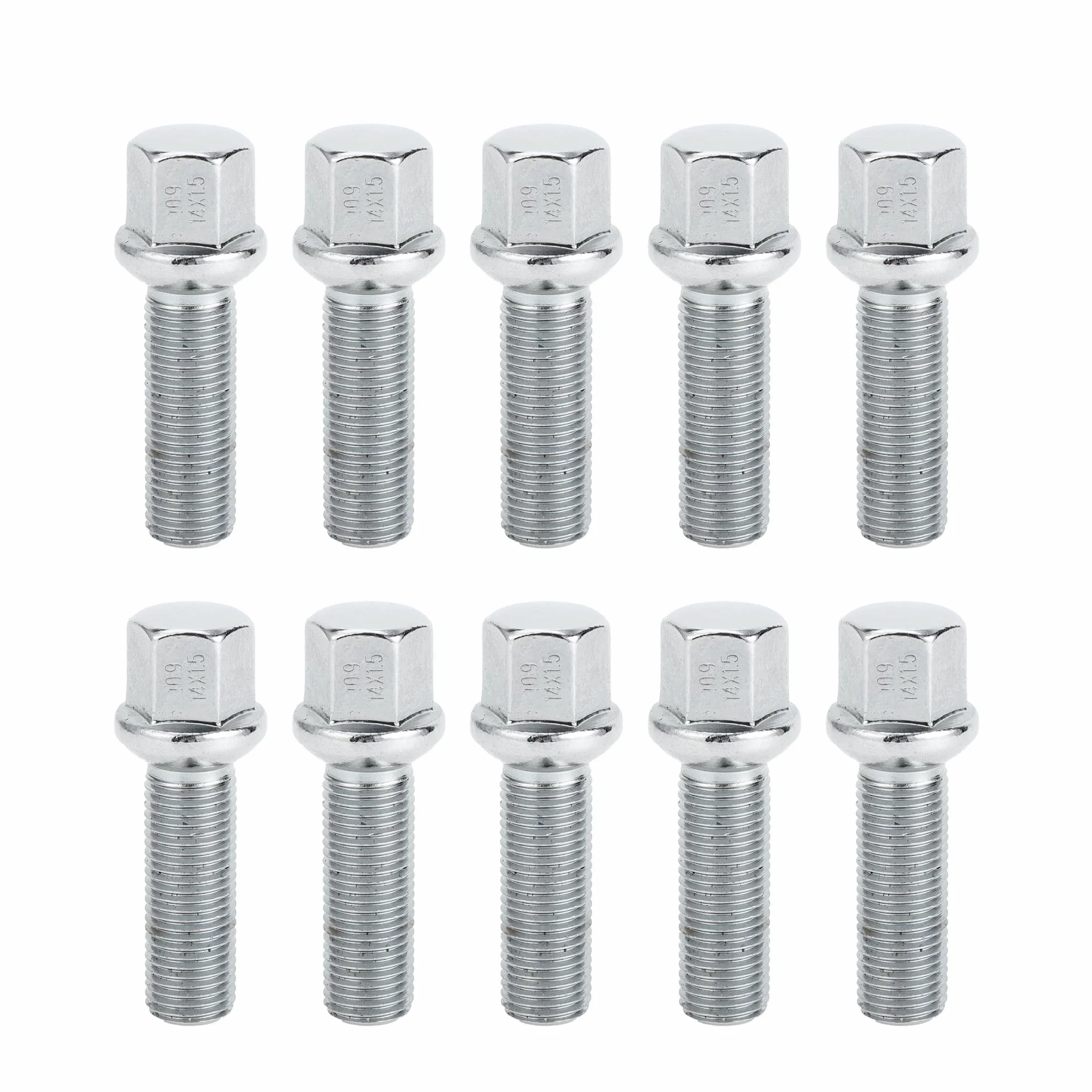 Bullone per Dado Ruota a Sfera M14x1.5mm per Volkswagen 19mm Esagono 40mm Lunghezza Asta Robusto | Bulloni Estesi Tono Argento 10 Pz