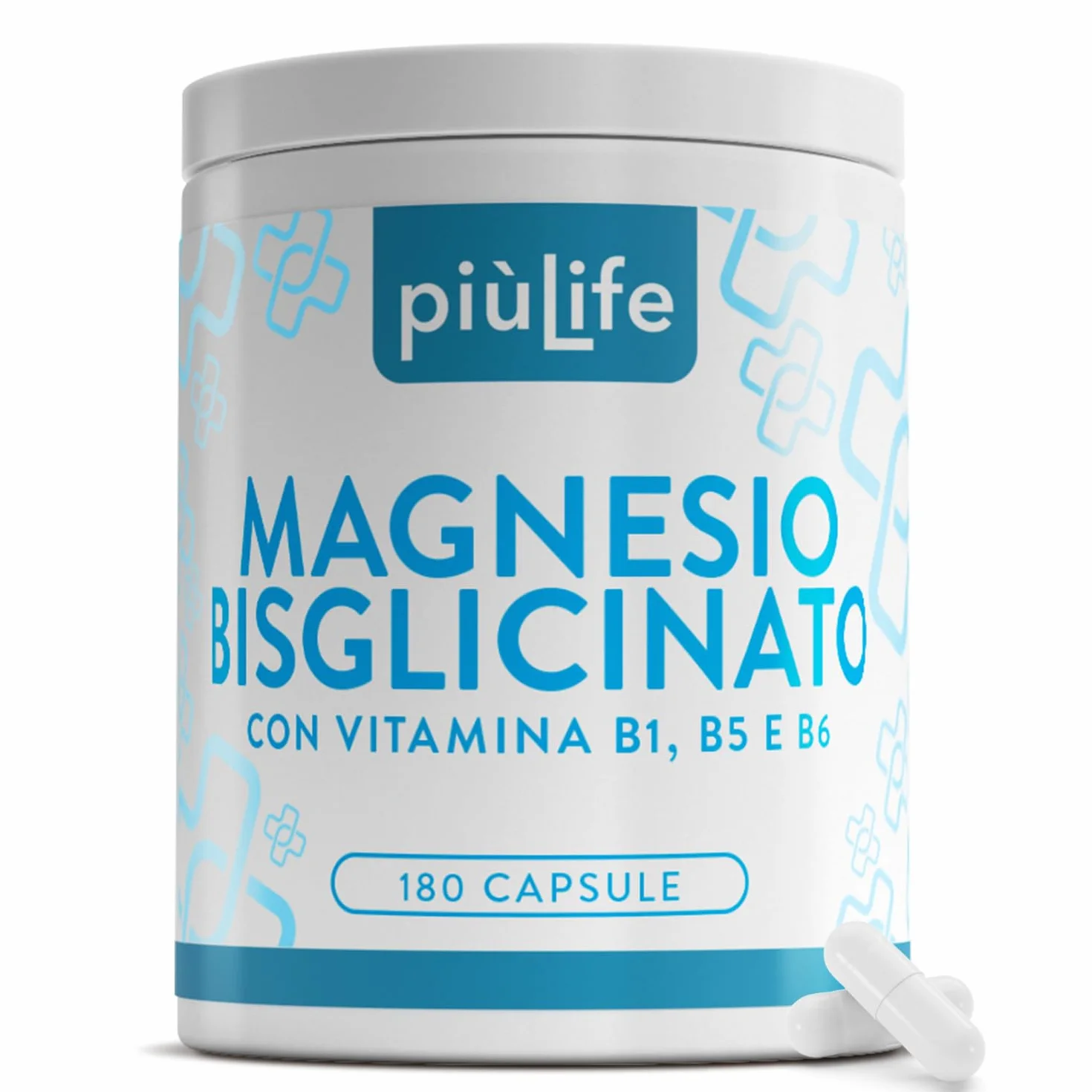 PiùLife Magnesio Bisglicinato 300mg con Vitamina B6 B1 B5 Integratore Alta Biodisponibilità per Muscoli Ossa Sistema Nervoso Stress