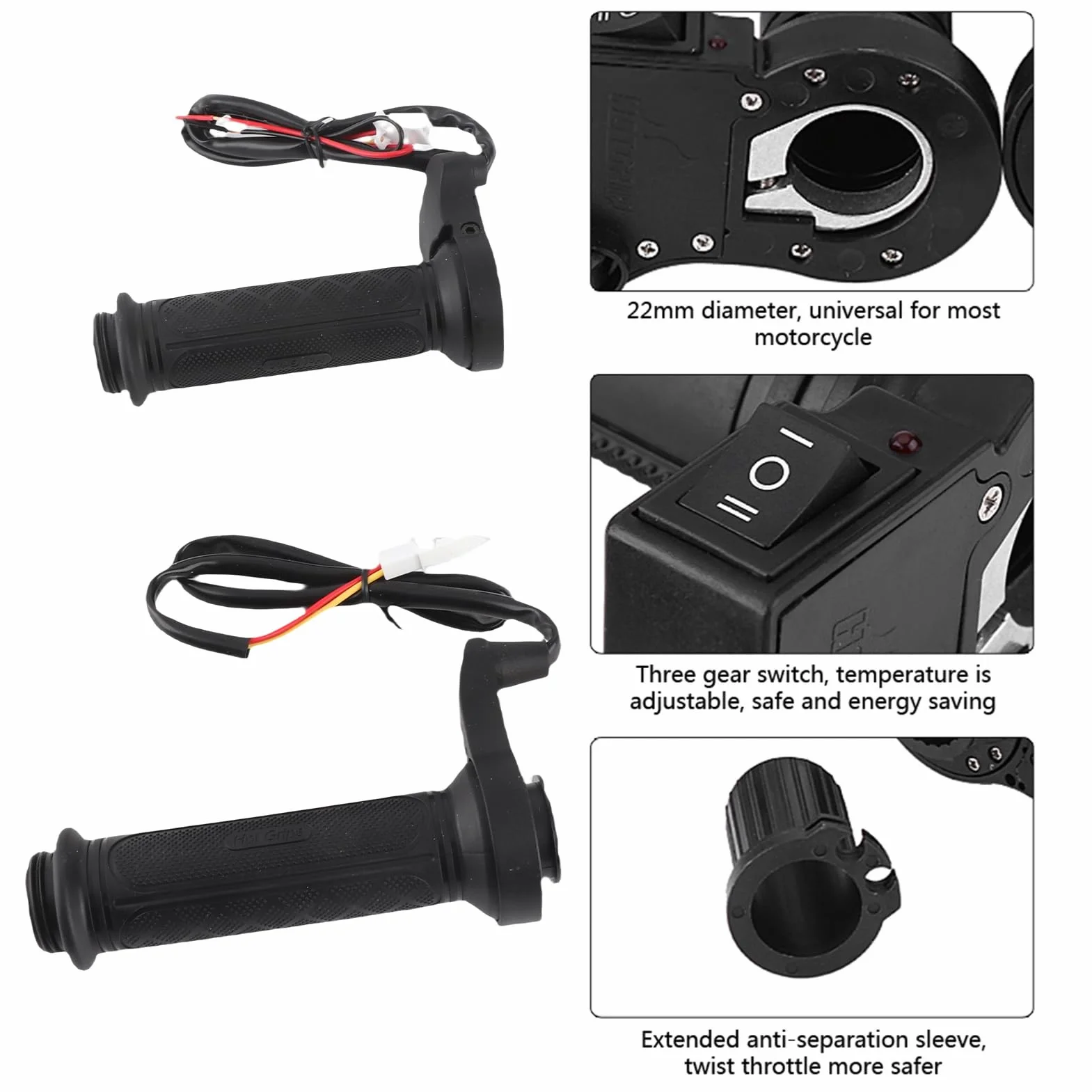 Manopole Moto, 1 Paio 22mm (7/8") Elettrico Riscaldato Caldo Manopole Manubrio per Moto/Bici/ATV, Plastica, Nero