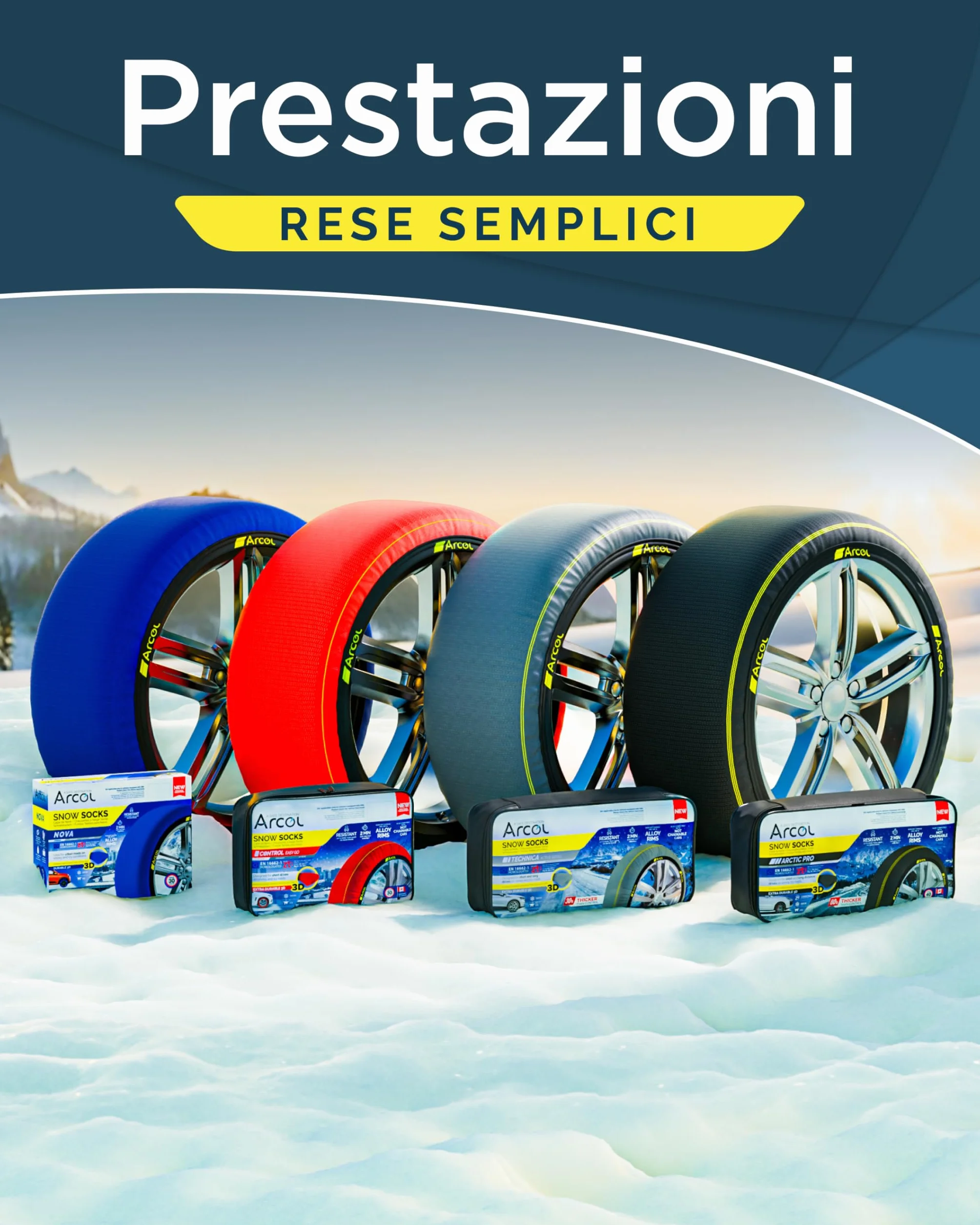ARCOL Calze da Neve Omologate EN 16662-1 Catene da Neve in Tessuto XL