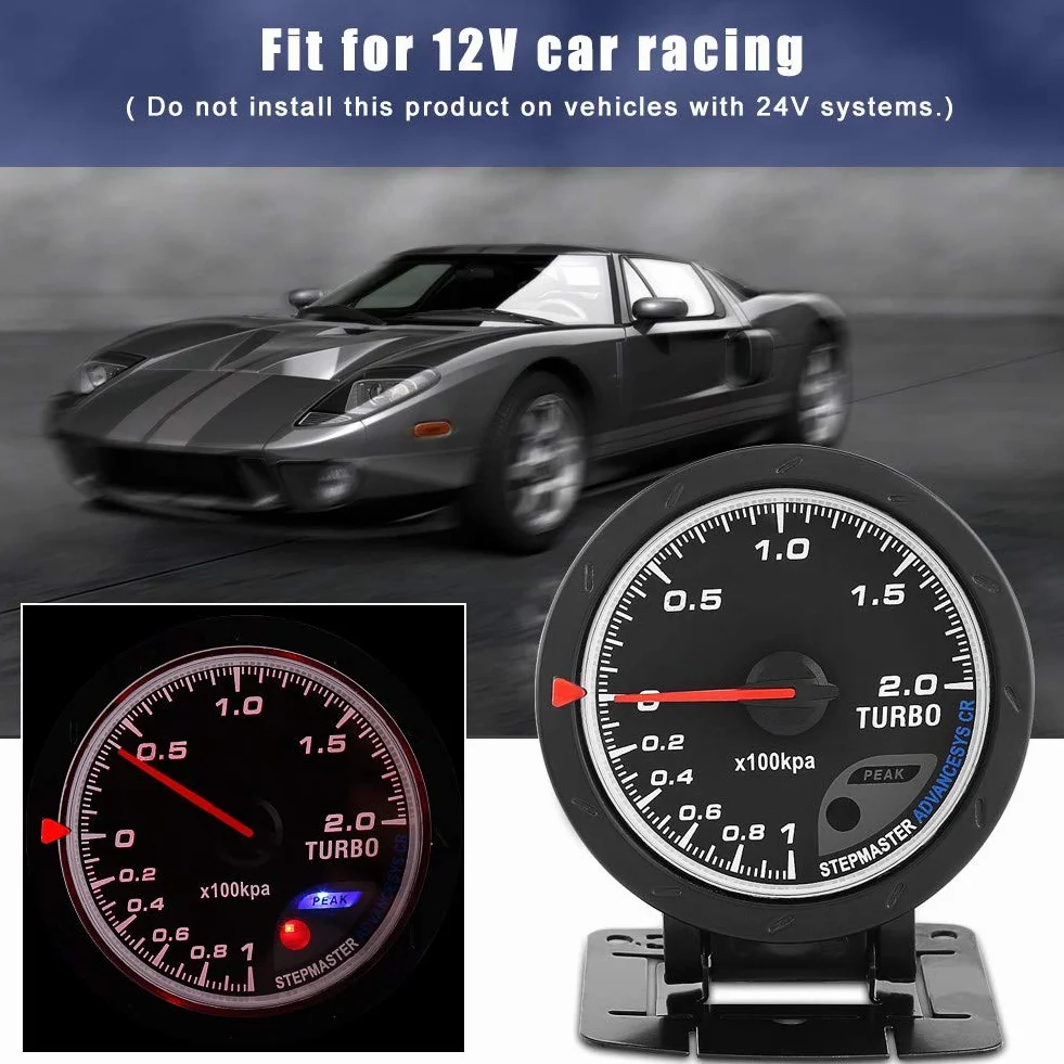 Fydun Calibro universale 60 mm LED Turbo Boost Nero per auto 0-200 Kpa