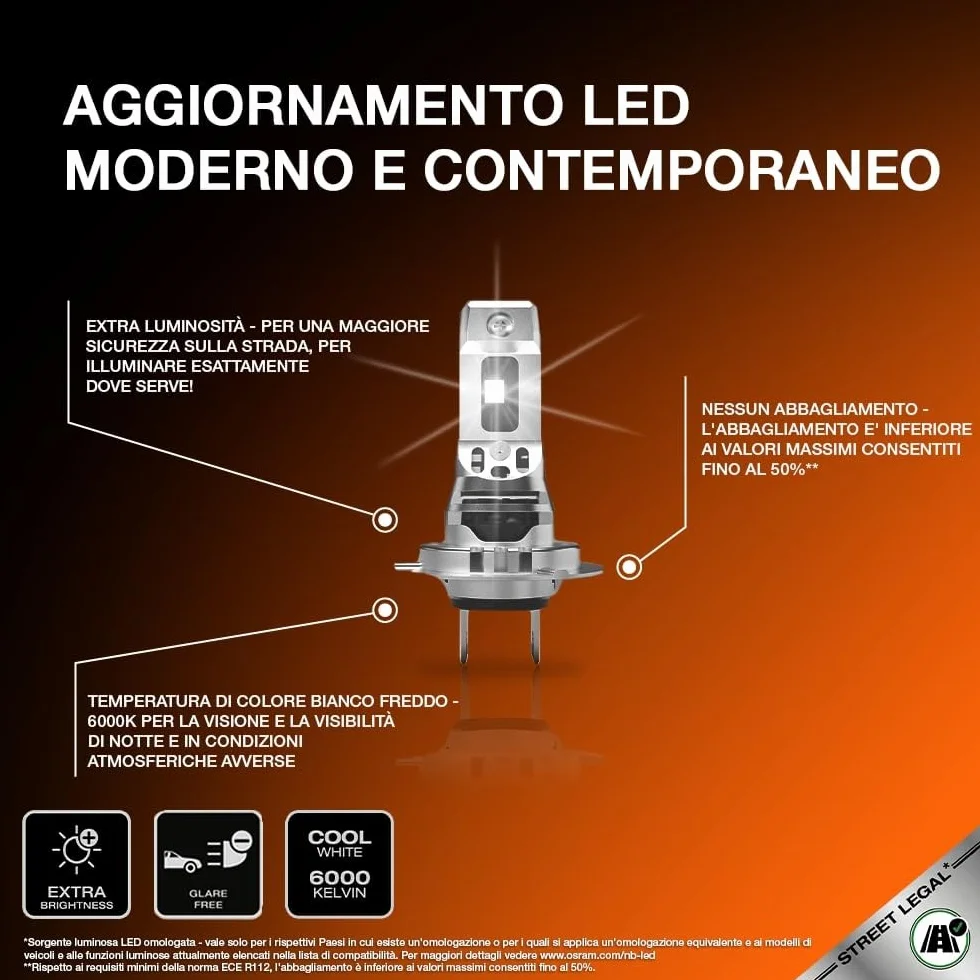 OSRAM NIGHT BREAKER LED SPEED H7 450, abbagliante e anabbagliante a LED 6000K