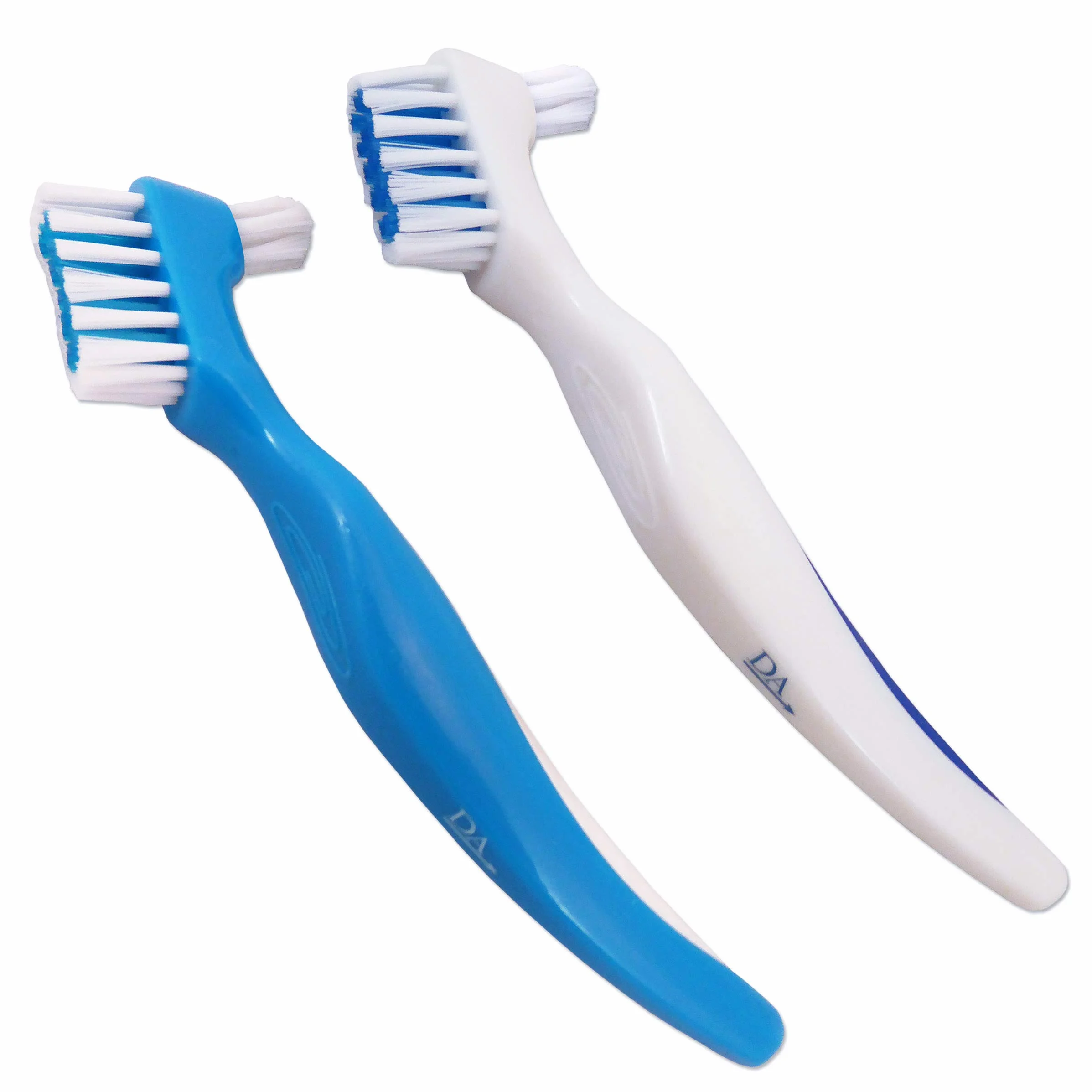 Dental Aesthetics Spazzolino per protesi set di 2 blu e bianco Impugnatura a presa facile doppia spazzola