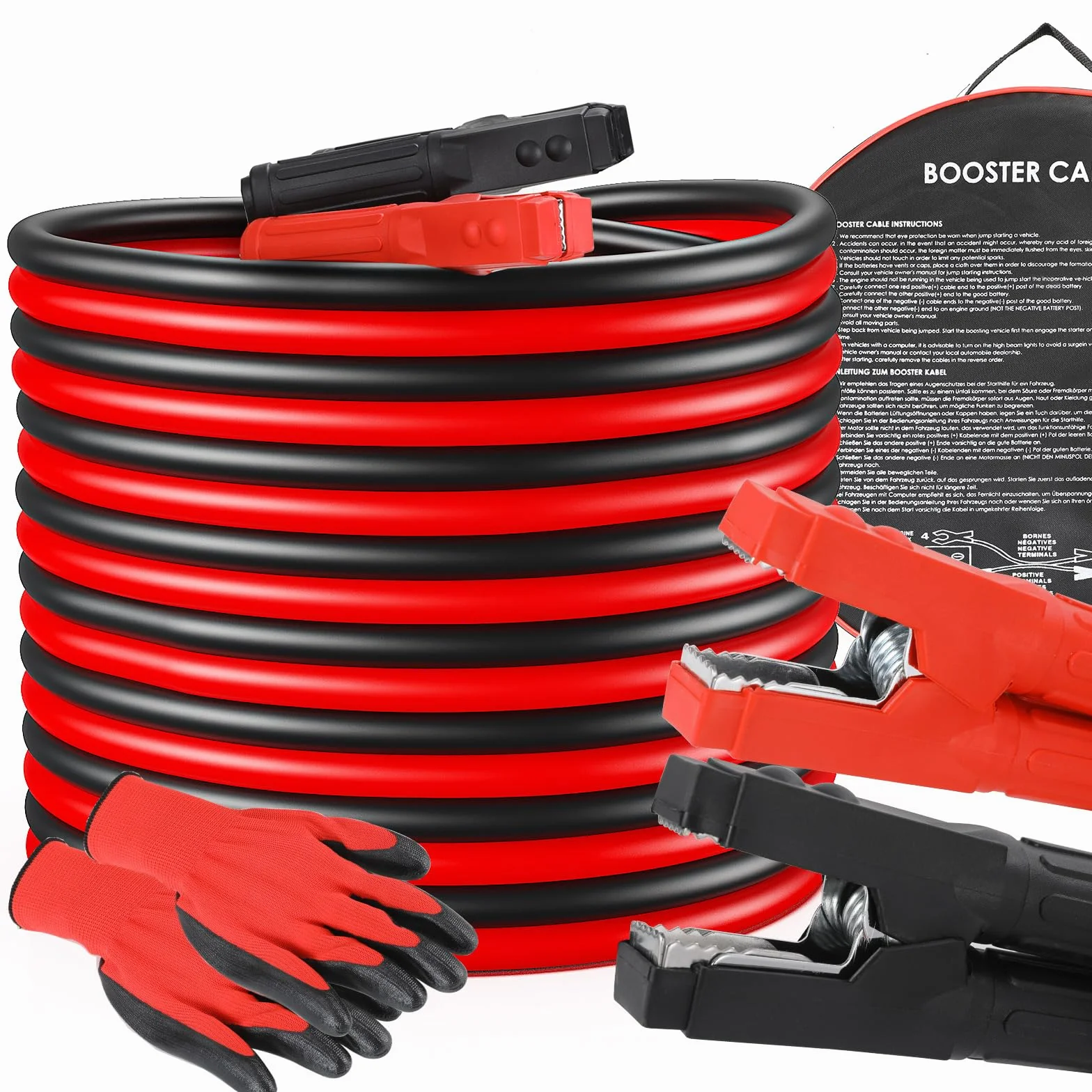 MAMIZO Cavo di avviamento, 6 m, 50 mm², 3000 A, cavo di avviamento, 12 V/24 V, avvio rapido, con guanti di protezione, per auto, camion (6 m)
