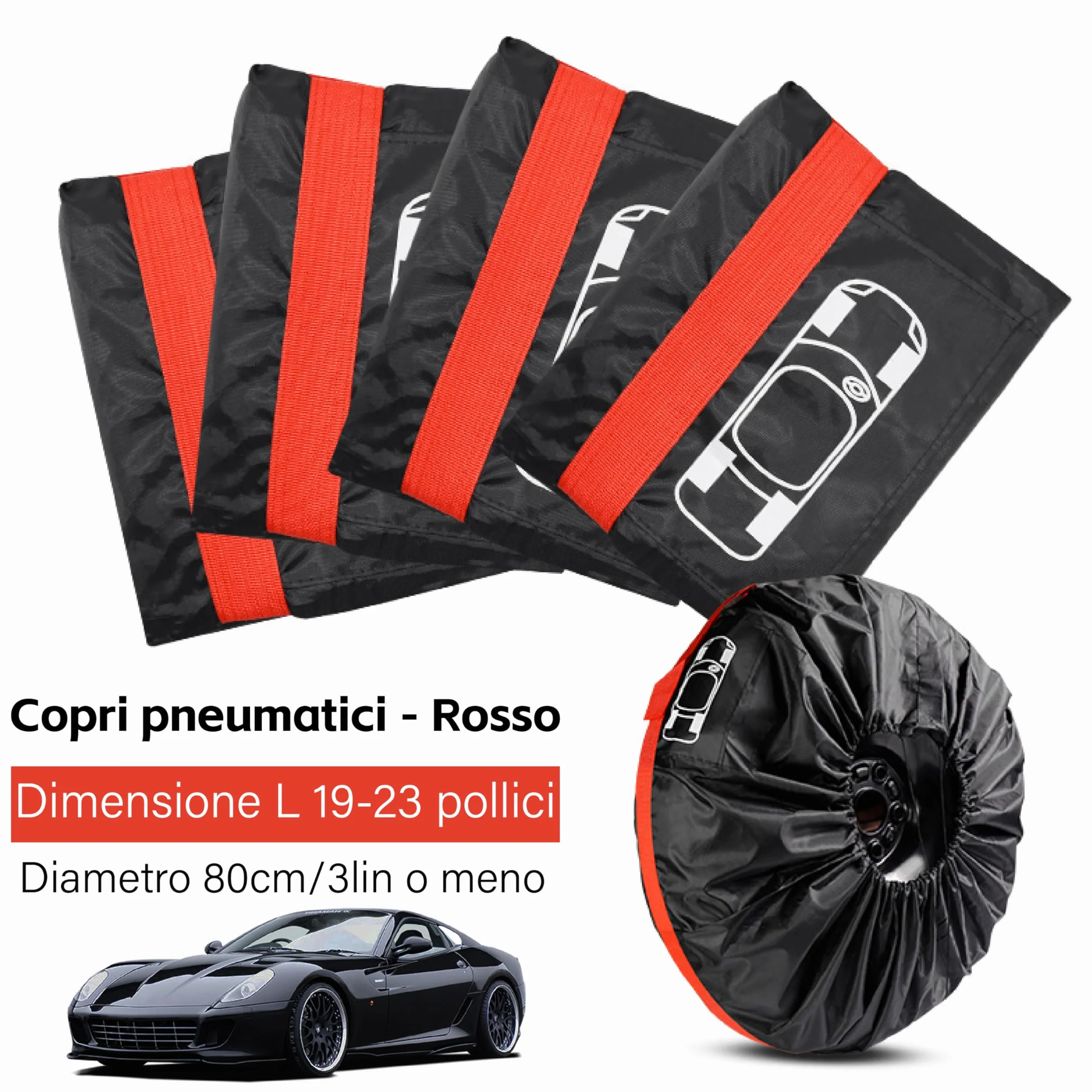 Set di 4 Borse per Pneumatici Auto, Impermeabili Antipolvere con Tracolla, Copriruota Custodia