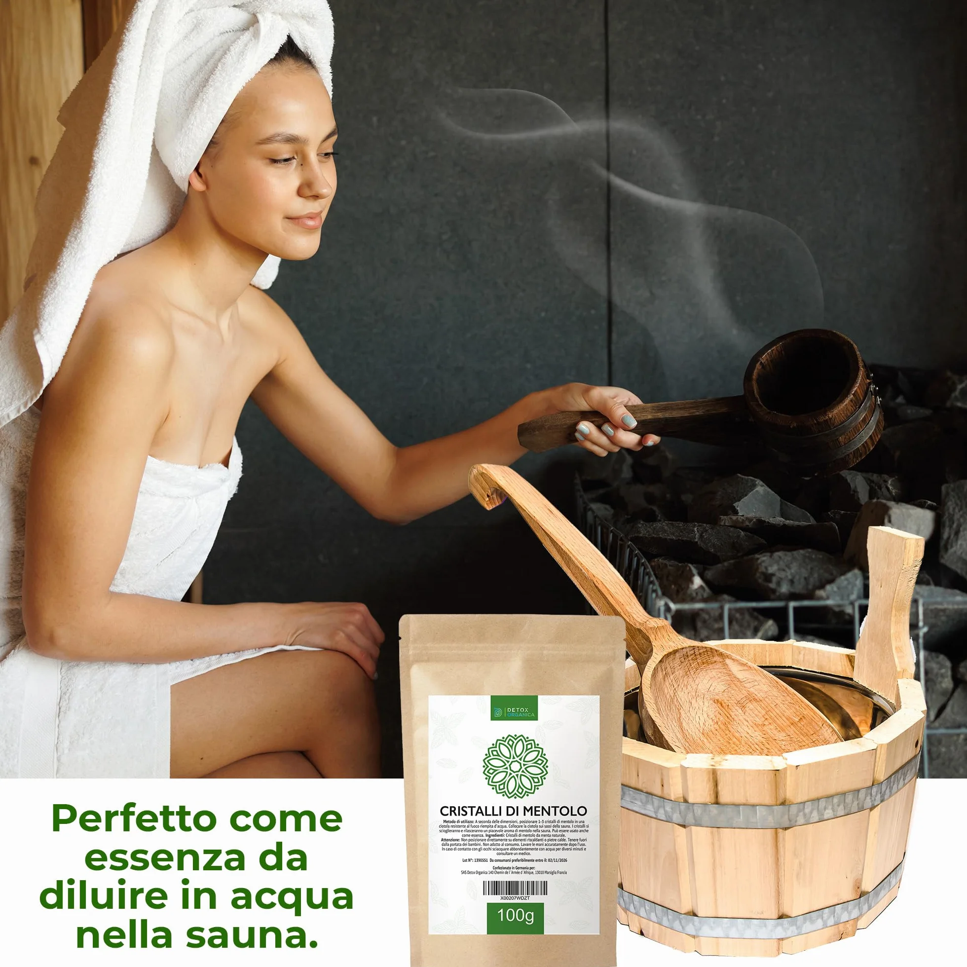 Detox Organica Cristalli di Mentolo Sauna 100 g Menta pura Accessori Per Sauna