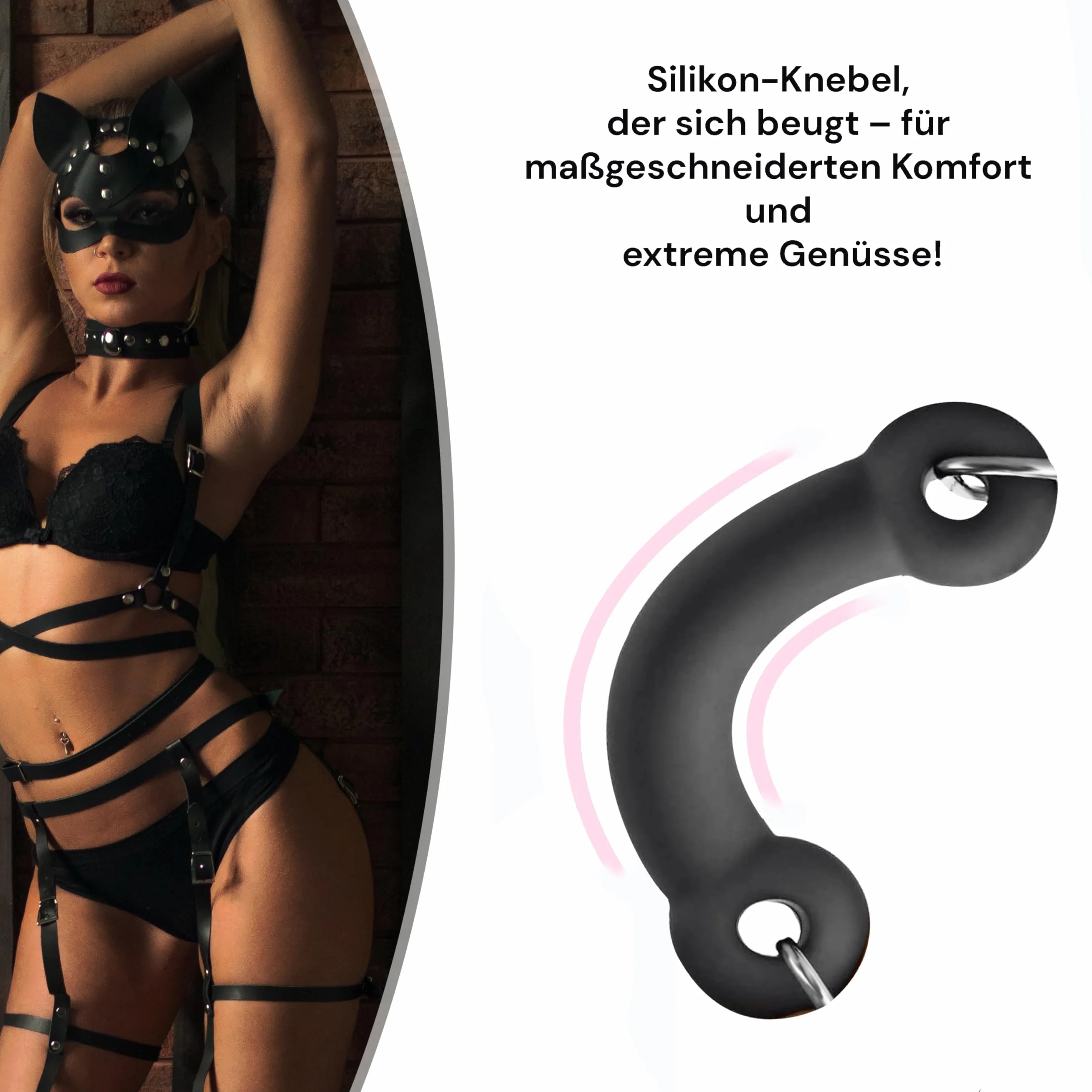 Mouth Gag BDSM a Forma di Osso Nero Regolabile Ecopelle per Bondage Fetish Gioco Ruolo