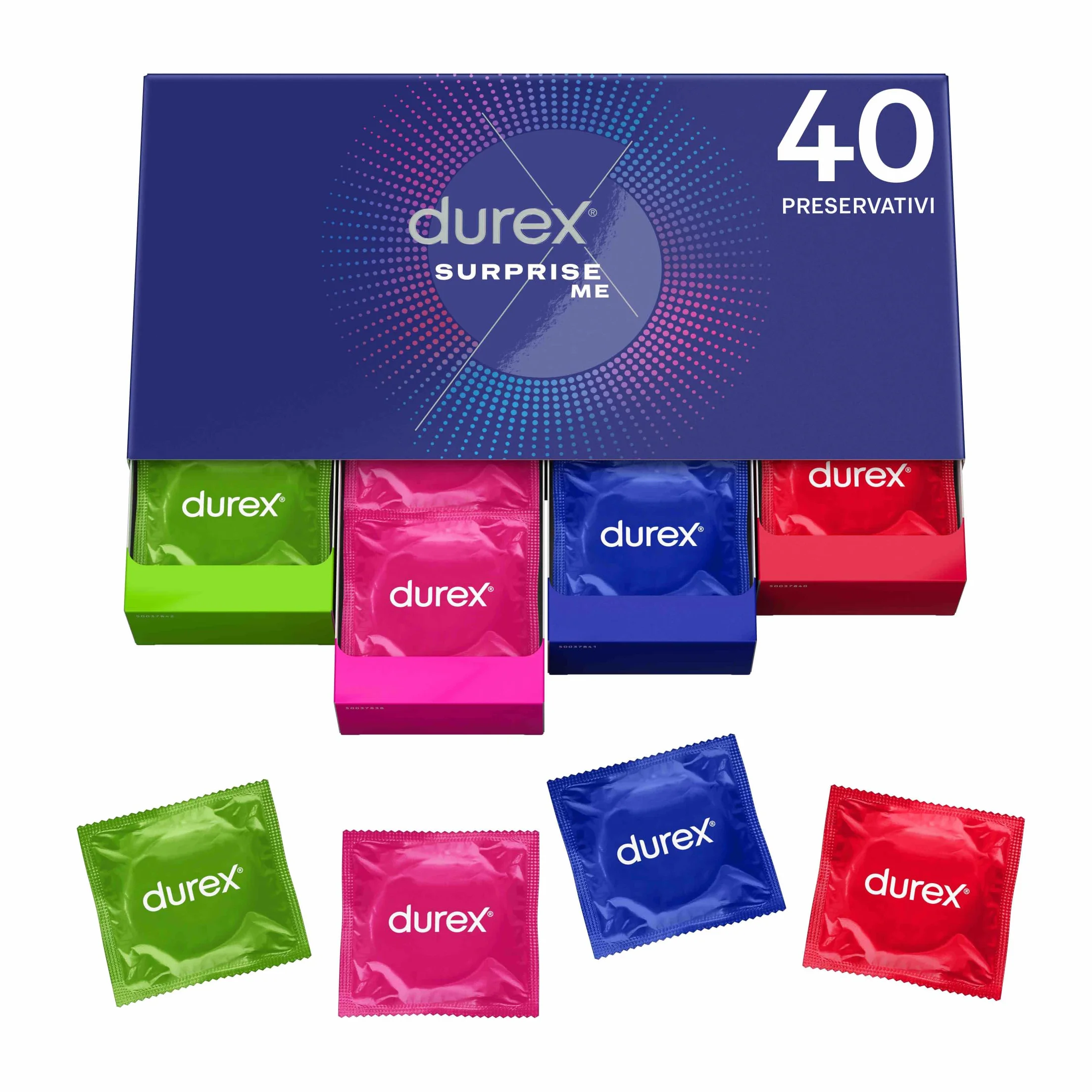 Durex Surprise Me Kit Preservativi Assortiti Sottili Rilievi Nervature 40 Profilattici