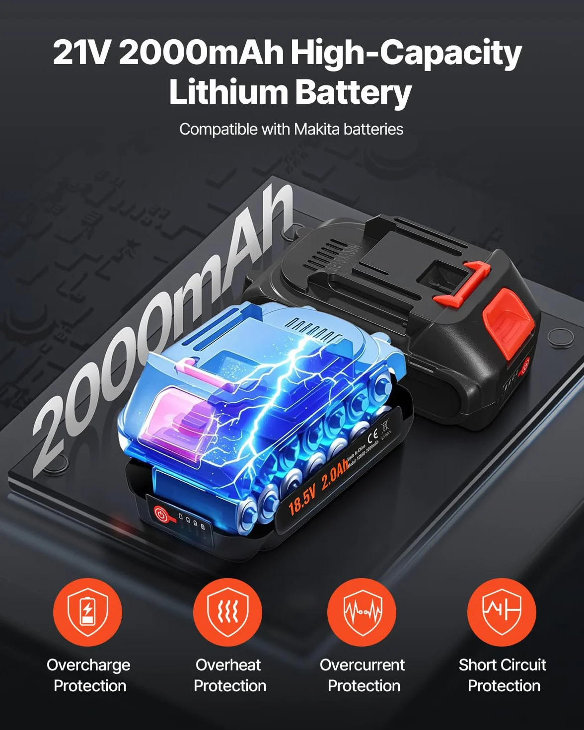 VEVOR Ingrassatore a Batteria Senza Fili, Pressione Massima 55 MPa Ingrassatore Elettrica, Batteria 2,0 Ah e Luce LED, Custodia per Trasporto, Grilletti a velocità Variabile, Ingrassaggio di Veicoli