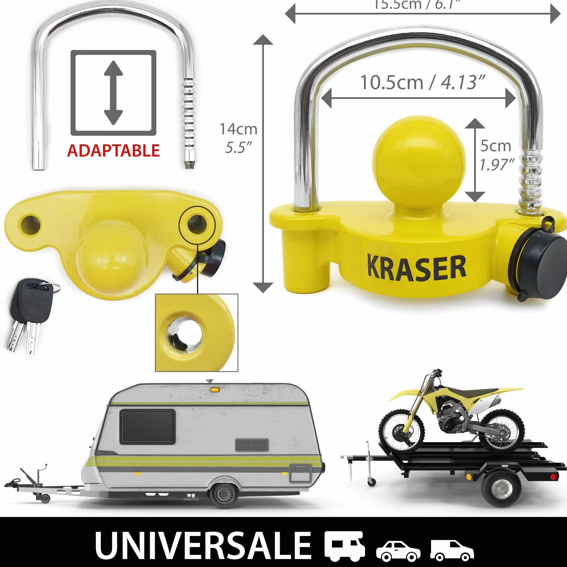 KRASER KR815 Antifurto Rimorchio Lucchetto per Traino Gancio di Traino Barra di Gancio Sfera Roulotte