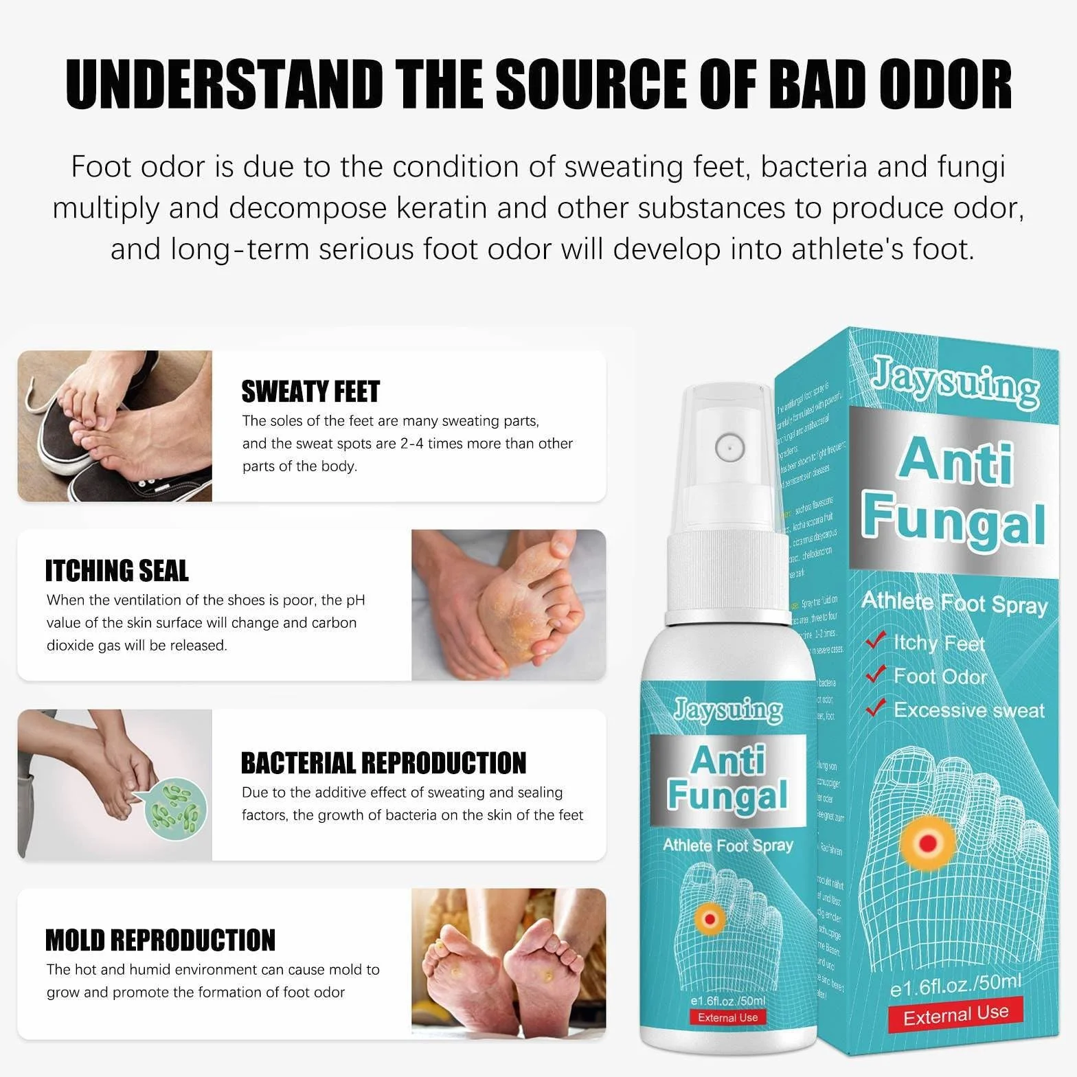 Spray antifungino del piede 50ml ingredienti naturali trattamento prurito sudorazione odore