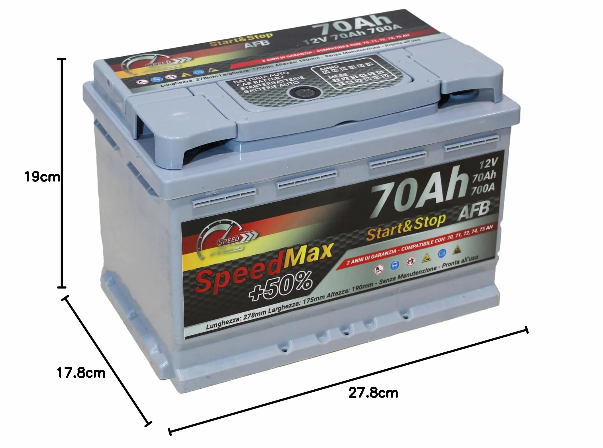 Batteria auto 70Ah AFB Speed Max Start&Stop 700A 12v L3 EFB
