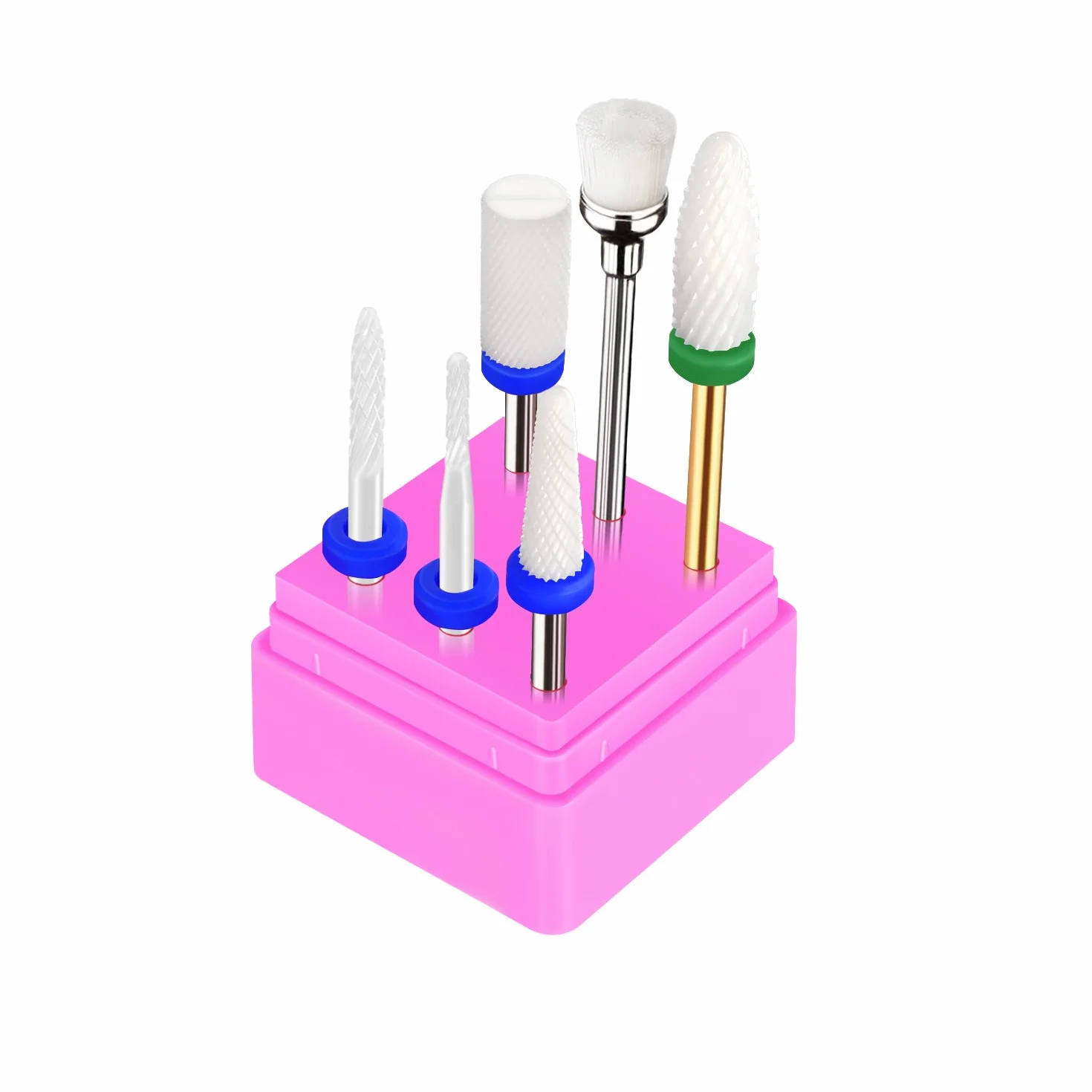 JCMaster® Kit 5 Punte in Ceramica per Fresa Unghie Professionale + Pennellino Pulizia Manicure Pedicure