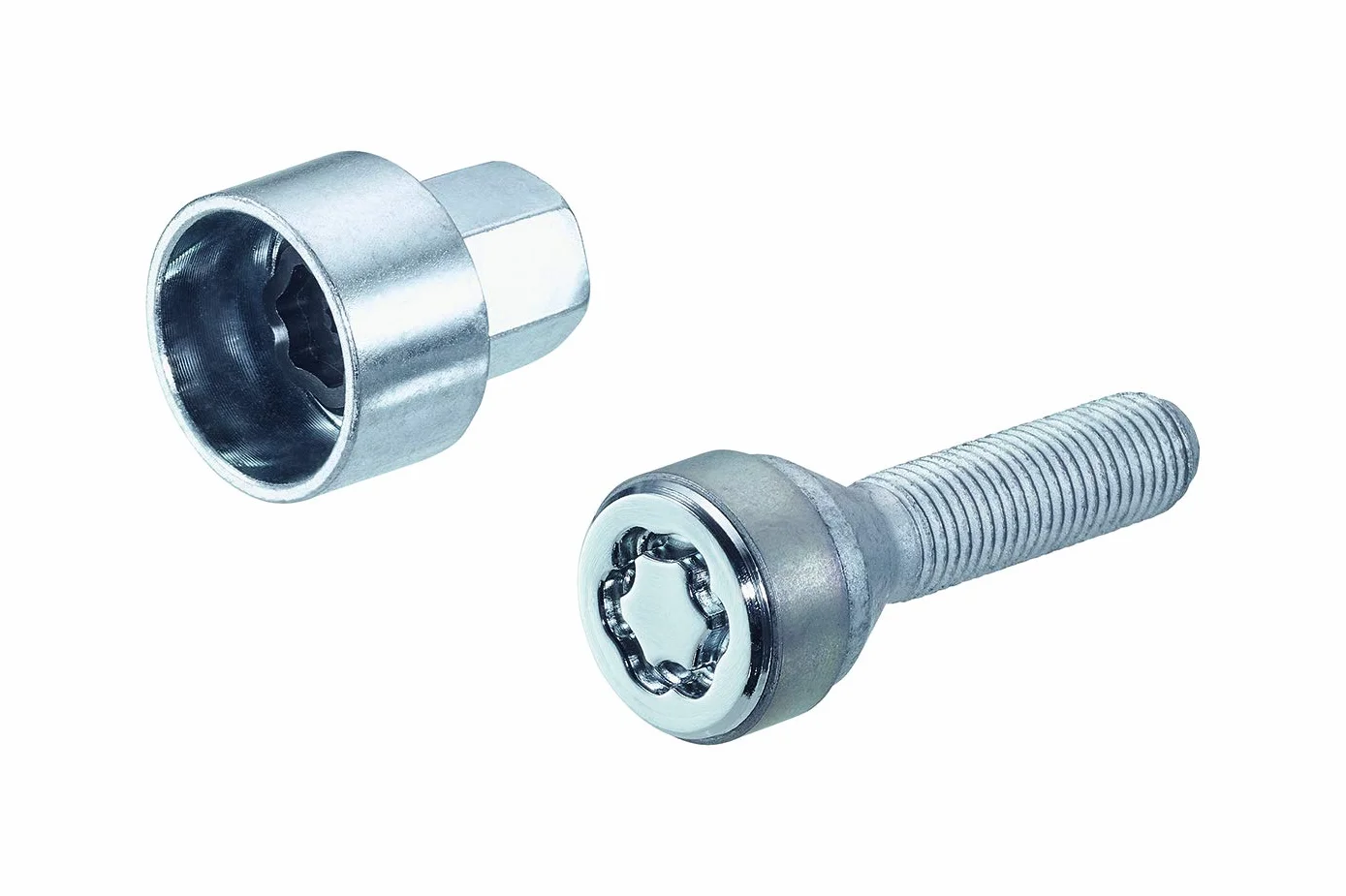 McGard 27.288SL – Set di viti di bloccaggio con anello girevole sulla testa, testa conica 60°, M14 x 1,5 SW19, lunghezza totale 55,4 mm, lunghezza gambo 34,0 mm, cromato