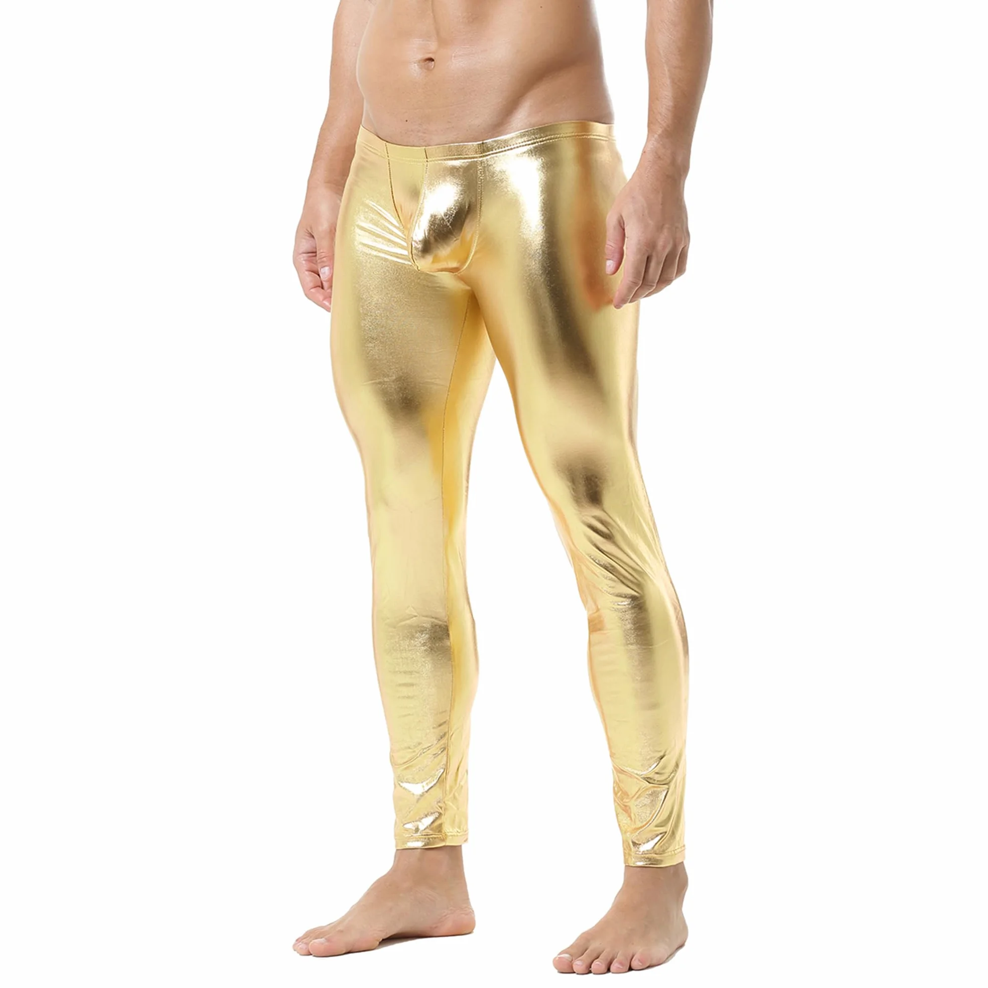 QiaTi Pantaloni aderenti da uomo in similpelle leggings lunghi poliuretano skinny Slim Pants
