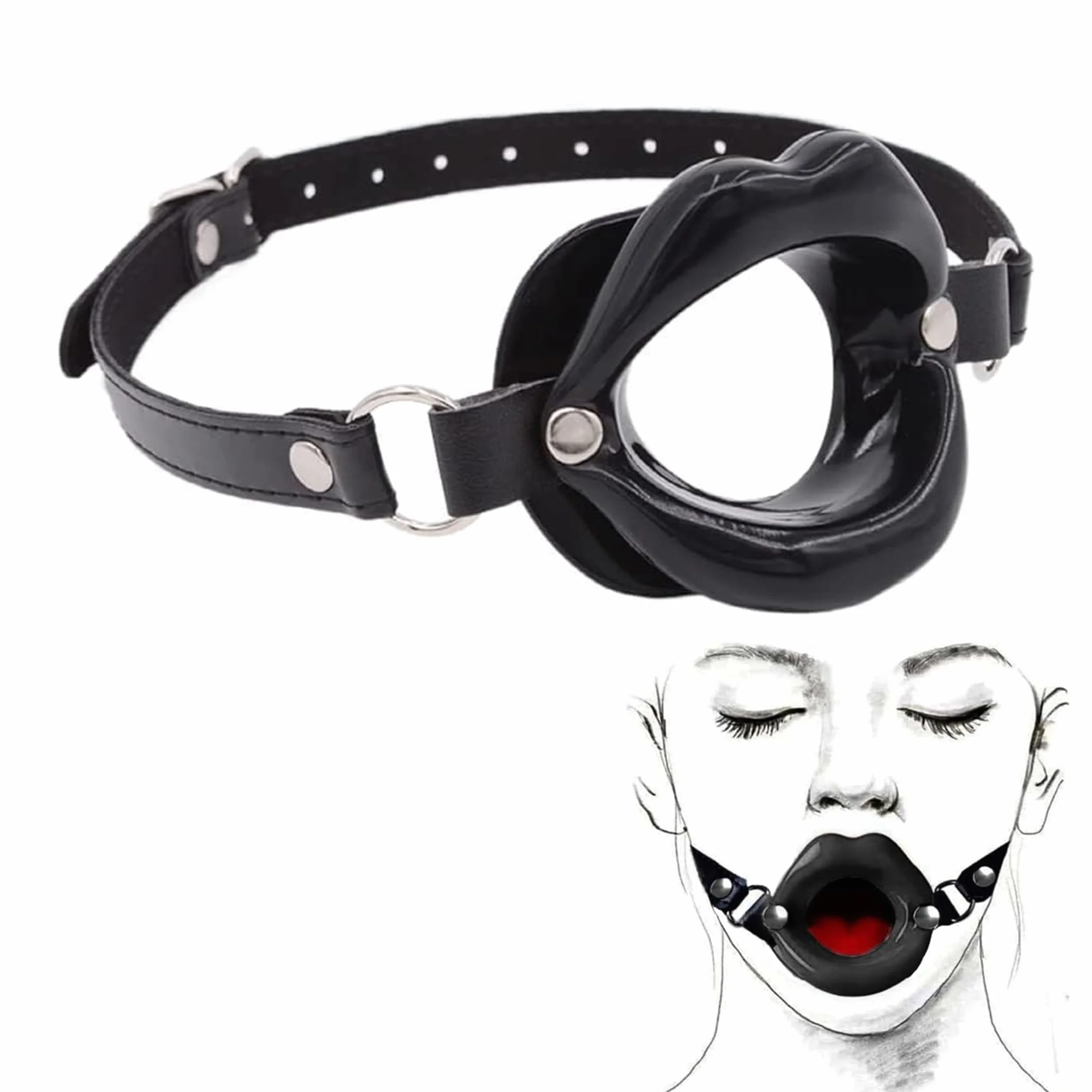 Apribocca Ball Gag a Forma di Labbra Rosse Sessuale con Chiusura Dietro la Nuca
