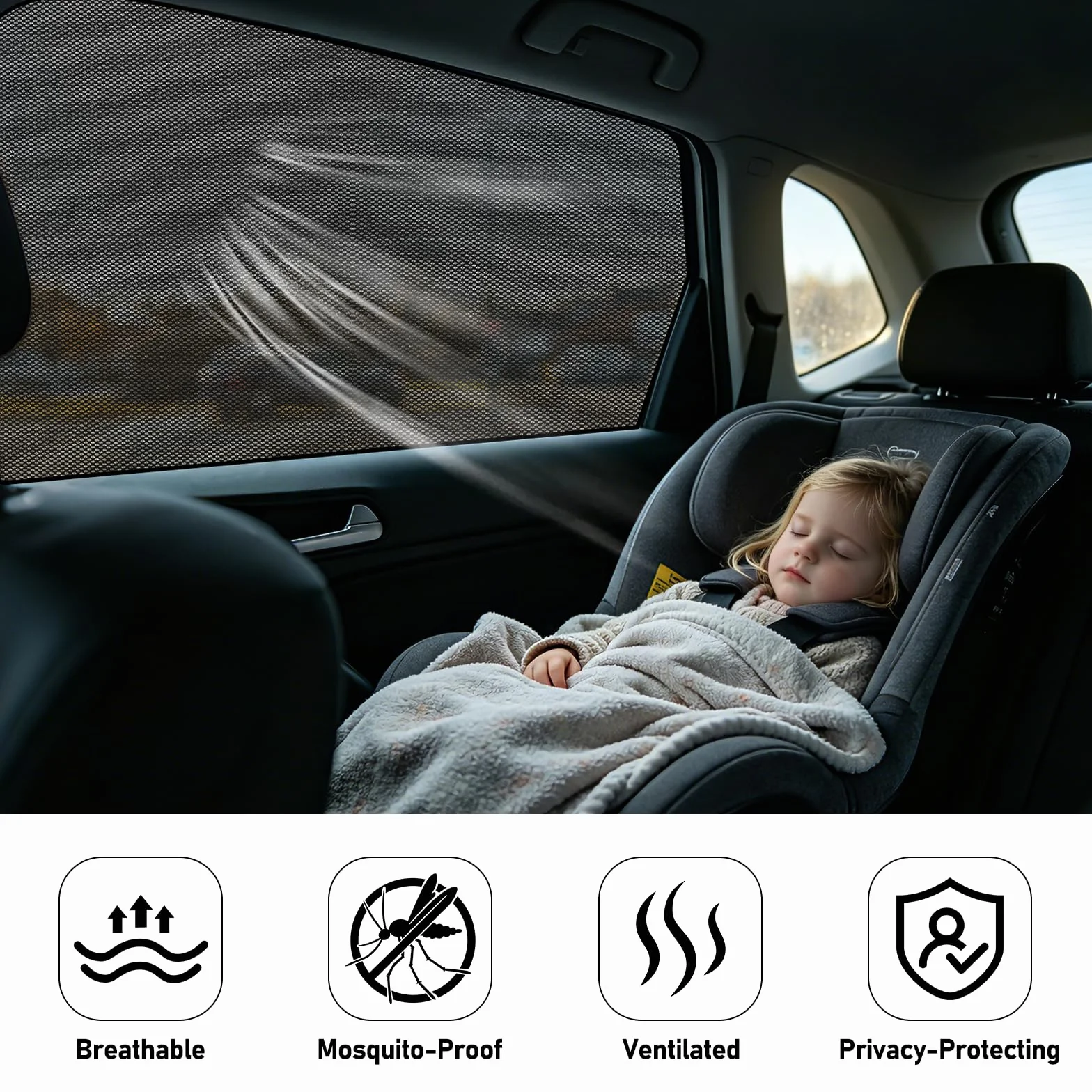 Tendine Parasole Auto Bambini, 2 Pezzi Parasole Finestrini Auto Piccola, Universale Tende Parasole Calza Finestrini Posteriori Laterali, Protezione Solare UV Anti-Zanzara Oscuramento Vetri