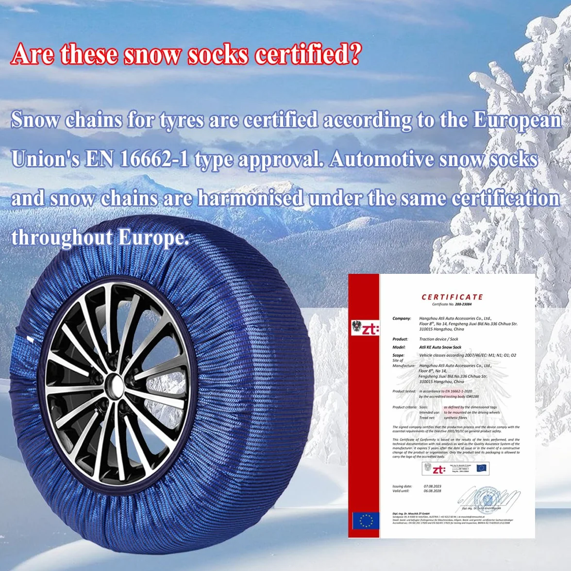 Calze da Neve per auto EN 16662-1 Catena da neve per pneumatici omologata Lavabile Montaggio rapido Large
