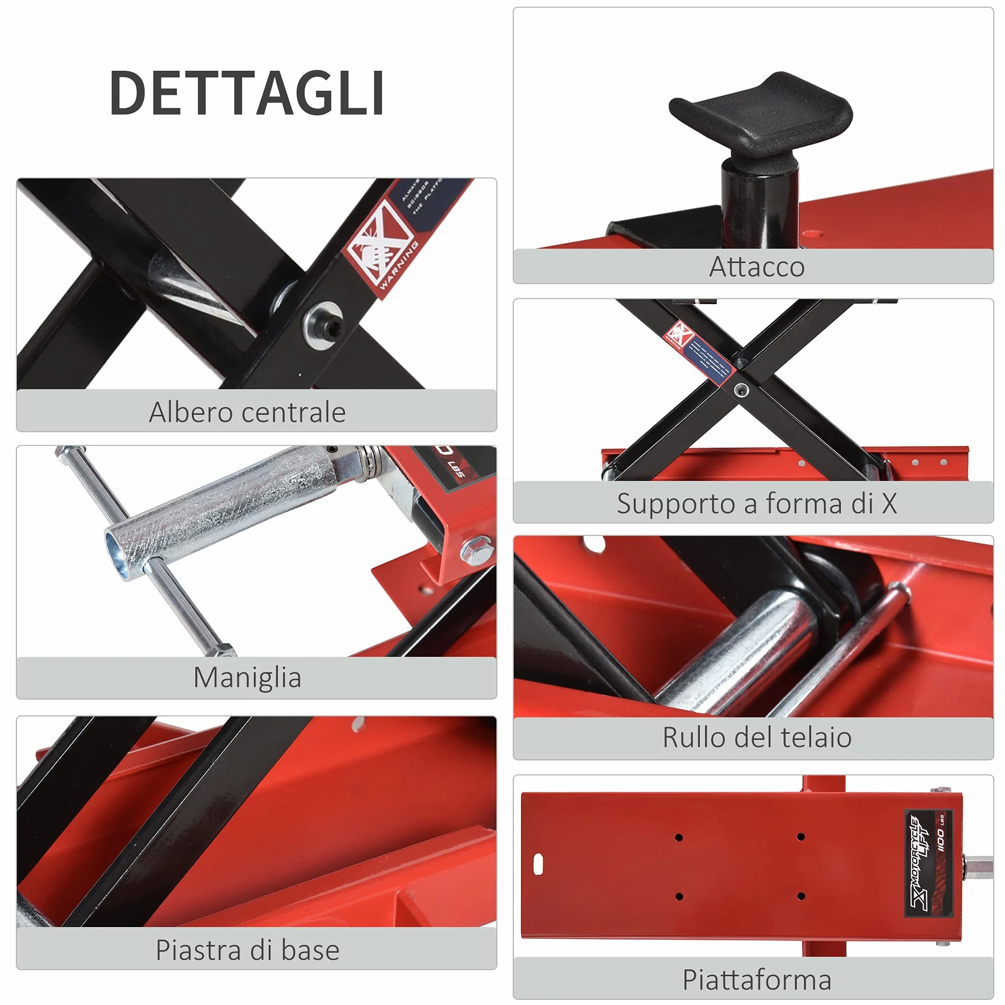DURHAND Cavalletto Alzamoto a Forbice, Sollevatore Moto, Cavalletto Moto Centrale Regolabile Fino 500kg in Metallo Rosso