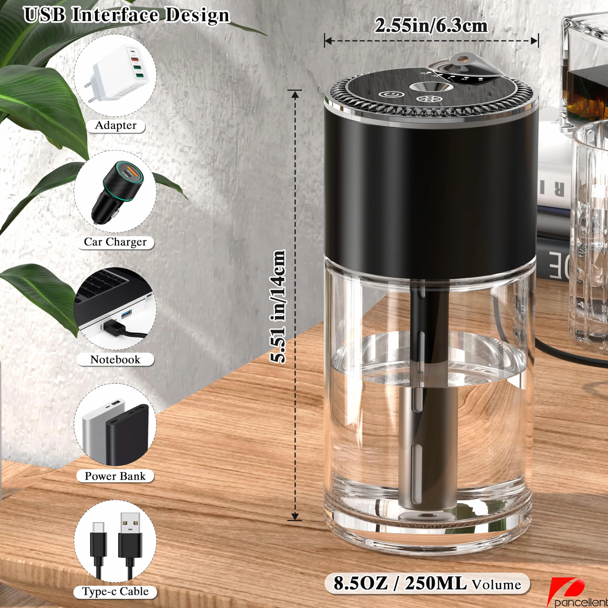 Diffusore per oli essenziali 250 ml con luce a cielo stellato Nero
