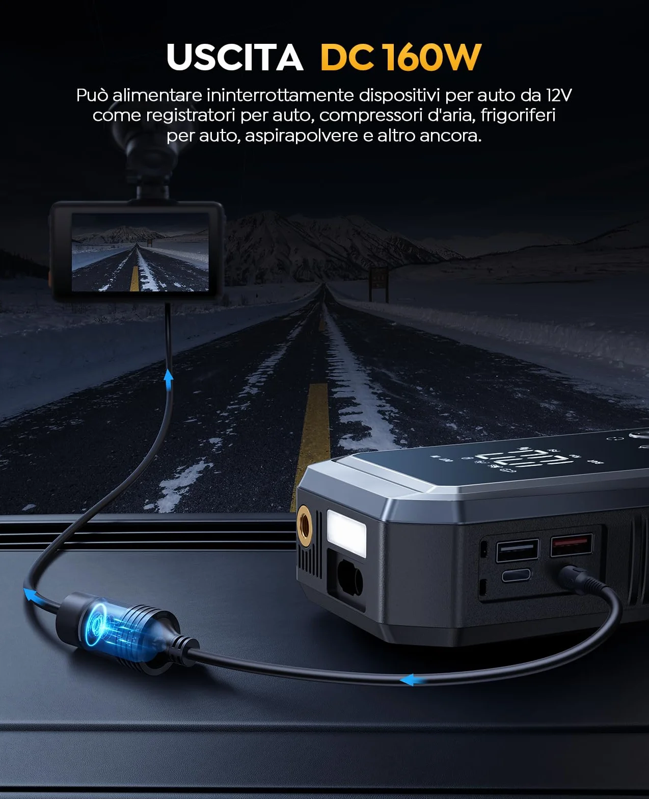 Avviatore Emergenza per Auto con Compressore 150PSI 8000A 21800mAh, YaberAuto Booster Avviamento Auto/Moto (Tutti Gas/10.0L Diesel), 12V Starter Batteria con Ricarica Rapida 18W,Uscita DC 160W,Torcia