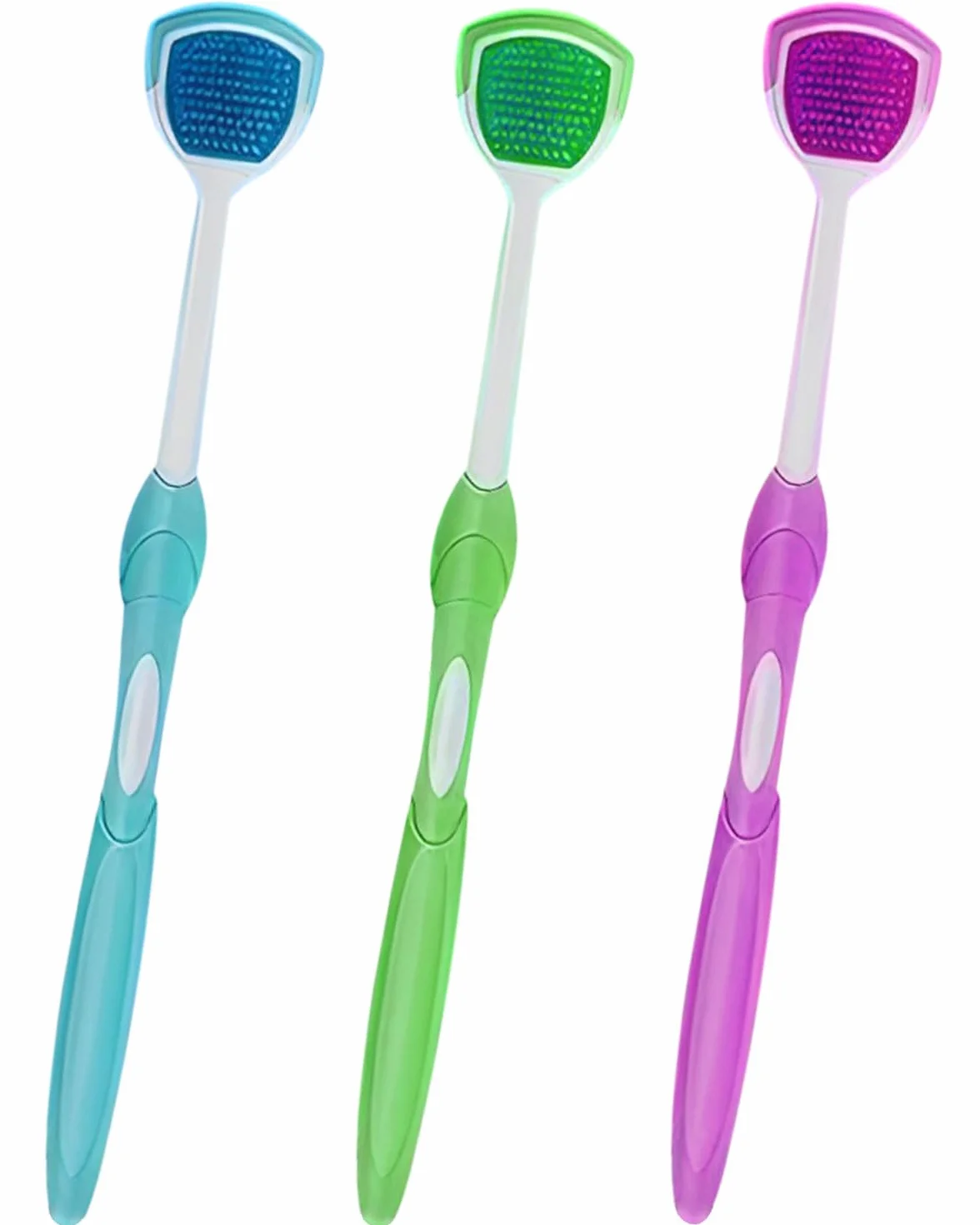 Raschietto per lingua con spazzola bifacciale, design morbido, 3 colori, 3 pcs
