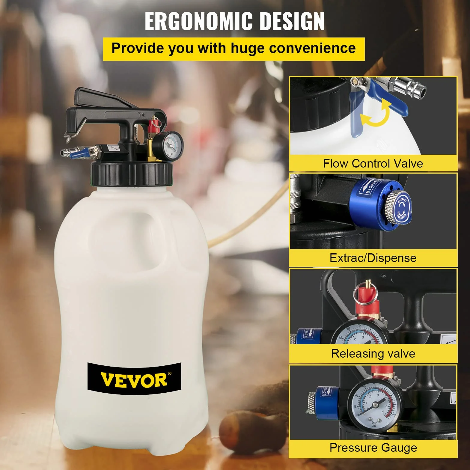 VEVOR Pompa Estrazione Olio Motore, 10 Litri Pompa Trasmissione Fluido Estrattore di Olio, 10L ATF Kit Cambio Olio Manuale Sistema di Riempimento Pompa del Liquido Strumento con 14 Adattatori Comuni