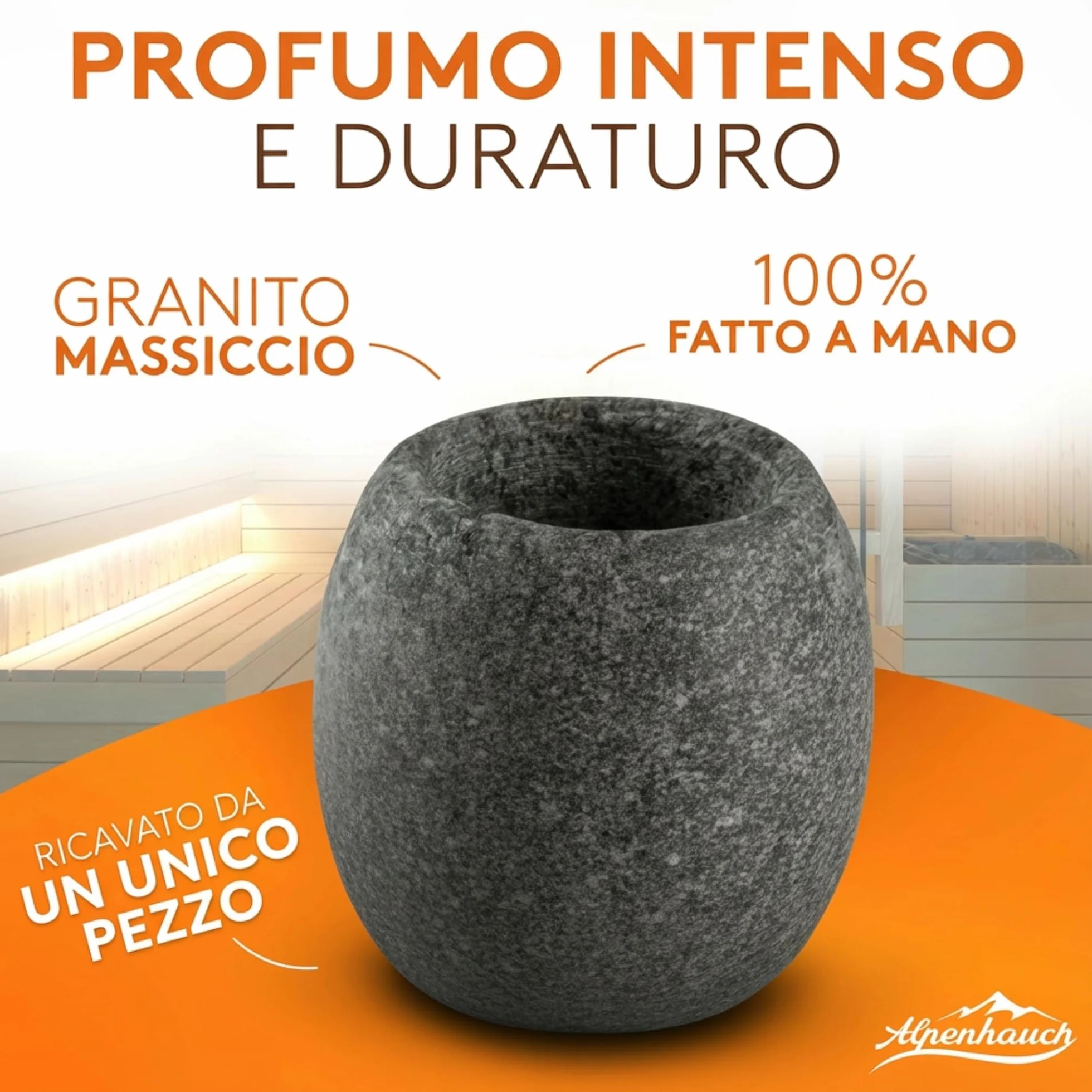 ALPENHAUCH Uovo per Sauna in Massiccio Pietra Ollare 5x5cm - Aromaschale per Profumo Intenso - Accessorio per Sauna