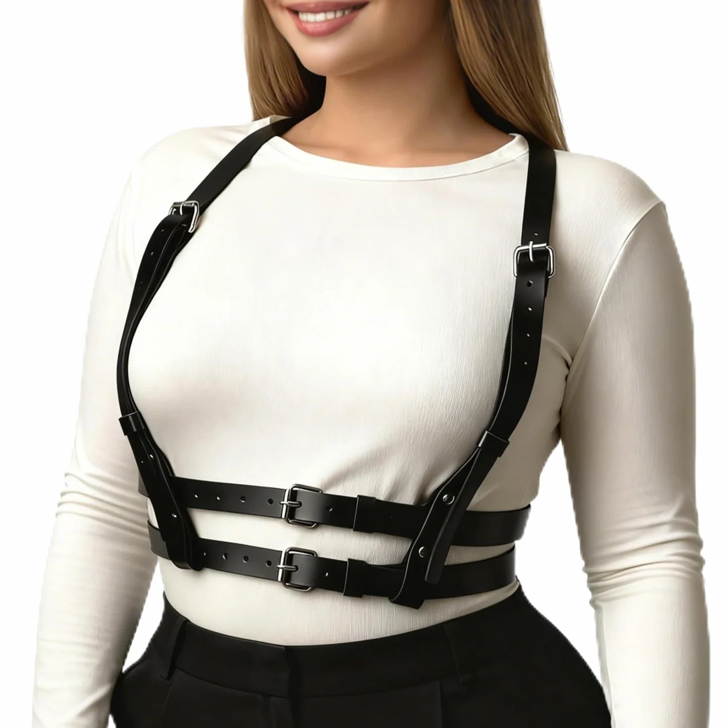 Cintura a catena in pelle punk regolabile per donna torace cosplay sexy