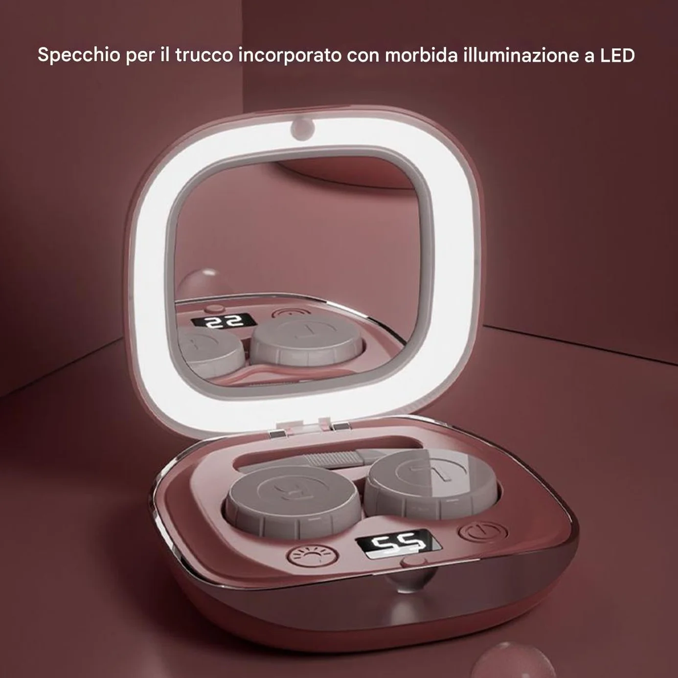 Astuccio per Pulire Lenti a Contatto Portatile con Specchio e LED - Dispositivo di Pulizia per Igiene Visiva