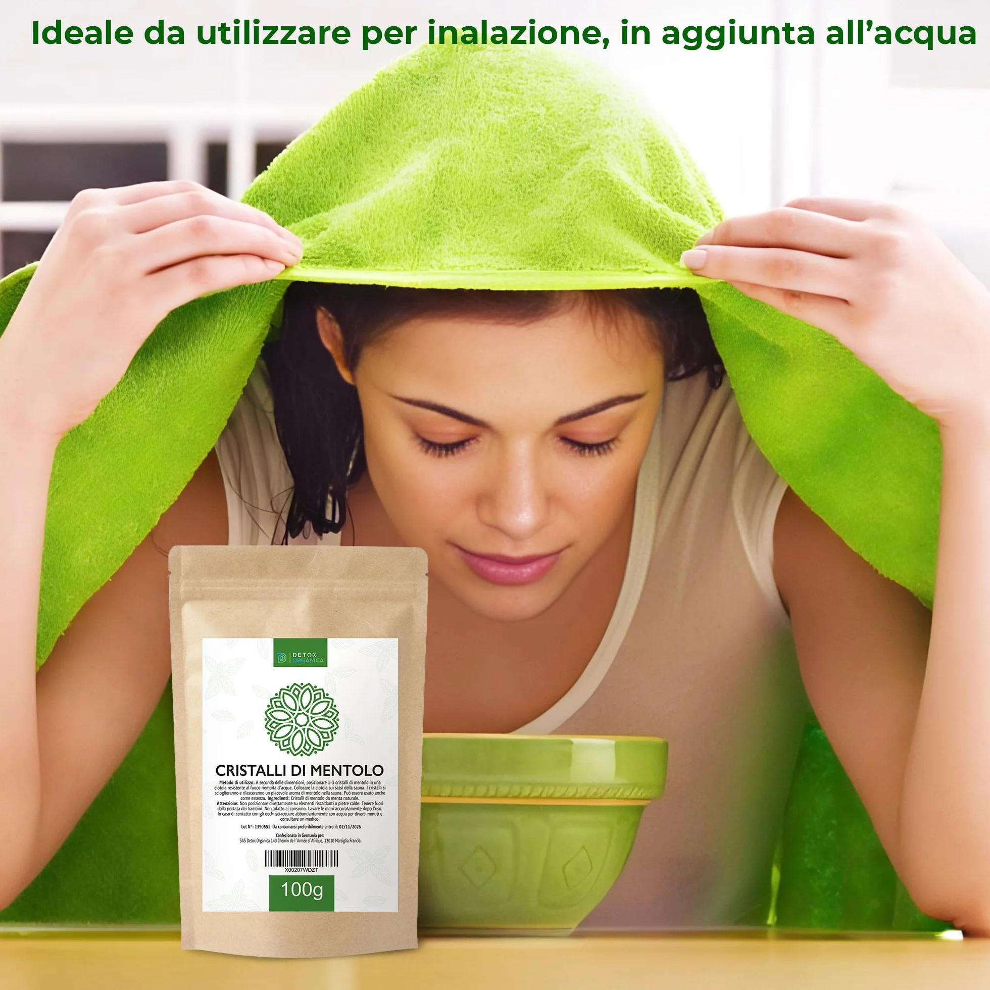 Detox Organica Cristalli di Mentolo Sauna 100 g Menta pura Accessori Per Sauna