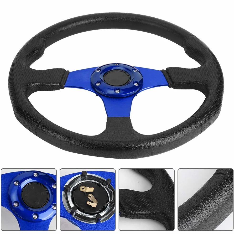 Volante da 350 mm 14 pollici profilo profondo in lega di alluminio per drifting universale 6 bulloni Blu