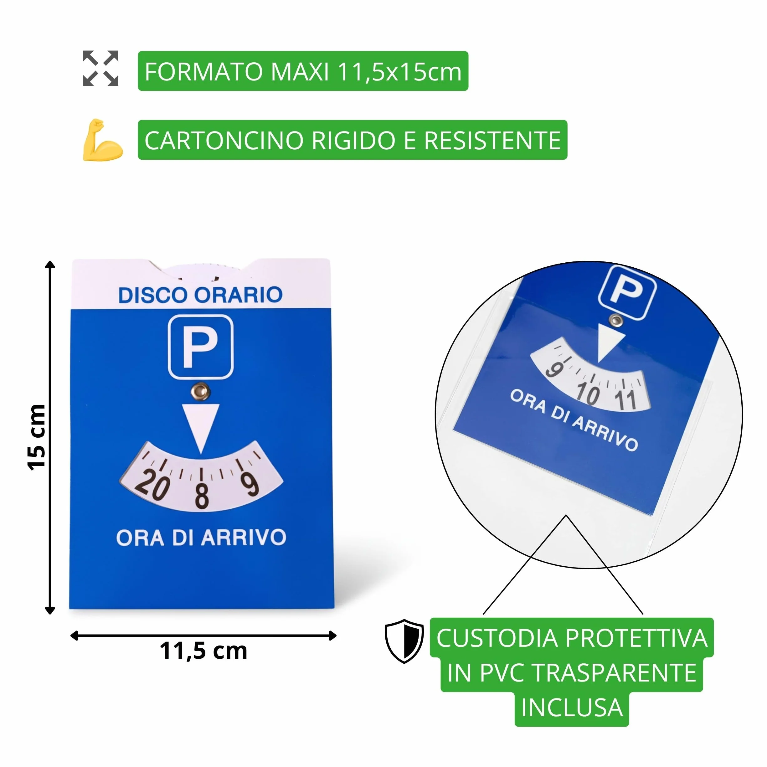 Disco Orario Auto 2 Pezzi 11.5x15 cm Omologato Italia PVC Trasparente