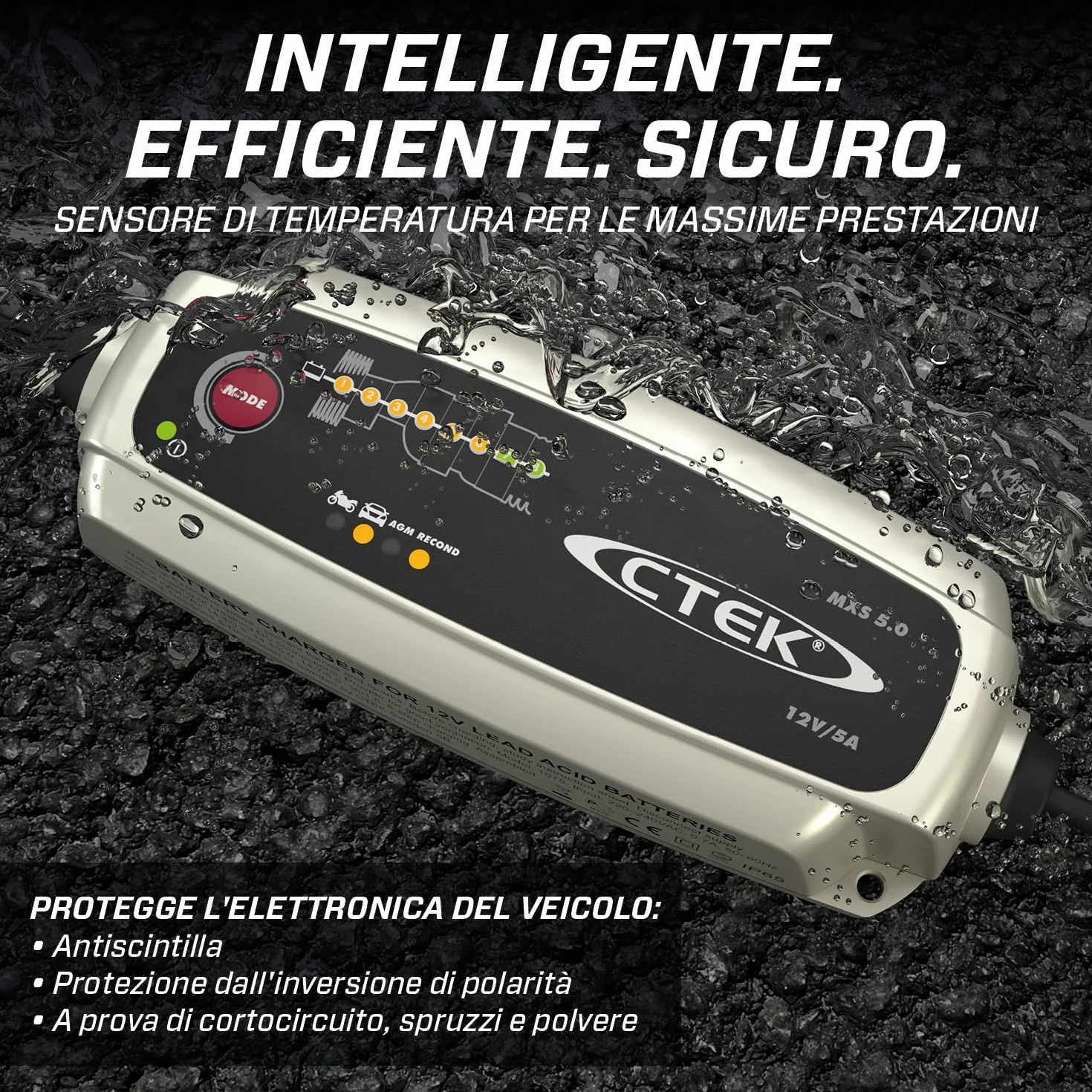 CTEK MXS 5.0 Caricabatterie 12V 5A Intelligente con Compensazione Temperatura e Ricondizionamento