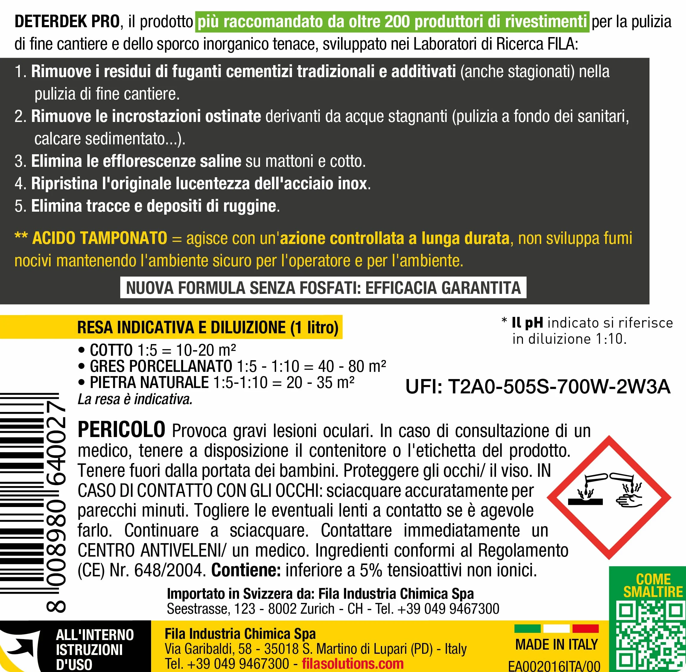 Fila DETERDEK Pro Disincrostante Acido Tamponato Pavimenti 1 L