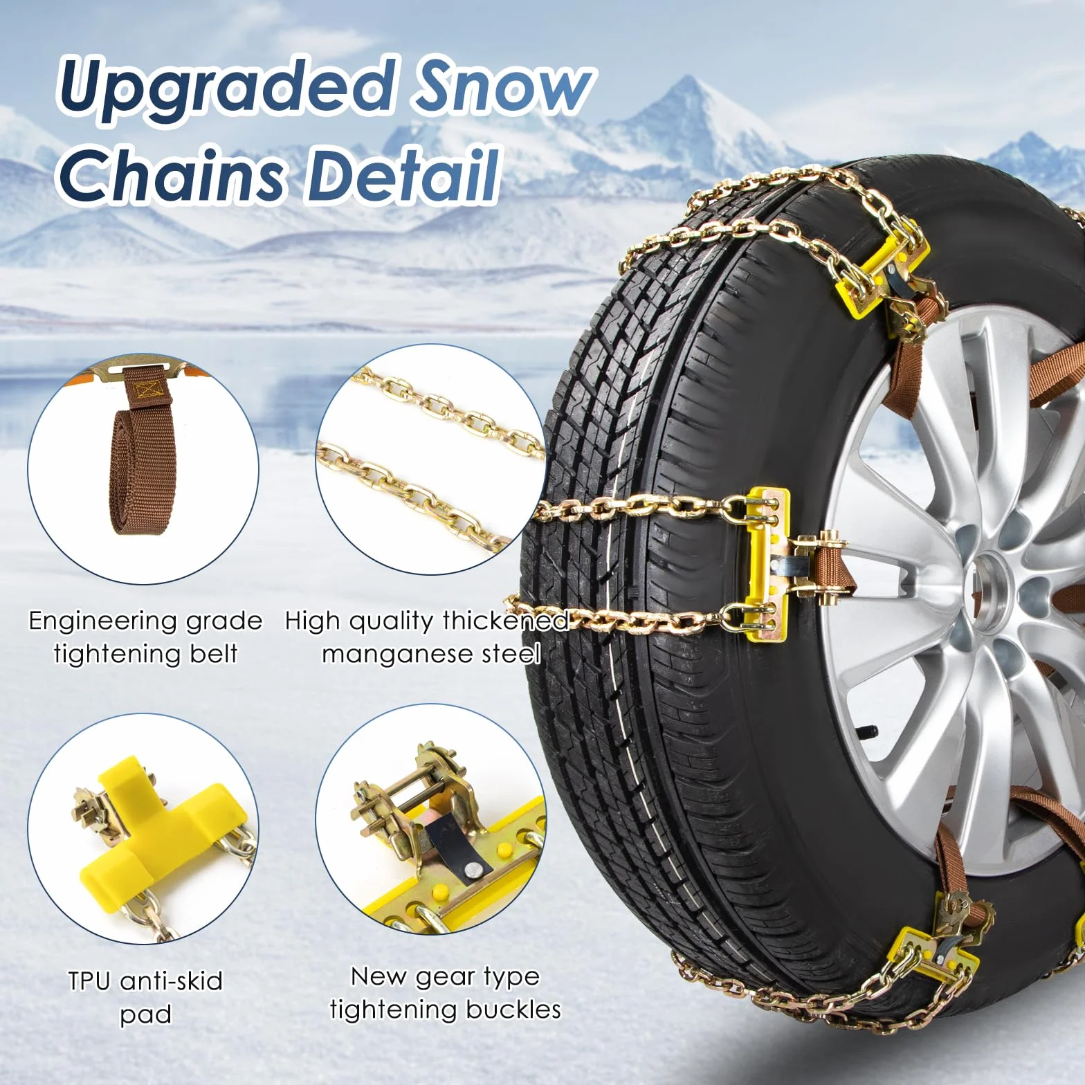 6 Pezzi Catena da Neve per Auto Ninonly Universali Catene Auto di Emergenza Antiscivolo Catene da Neve Facili da Montare per Qualsiasi Pneumatico con Grandezza Compresa fra 165mm-265mm