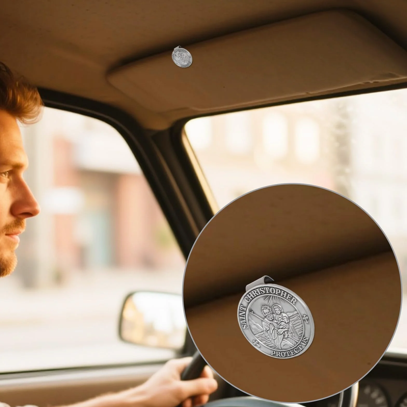 Penitue 2pz Medaglia di San Cristoforo per Auto, Clip Visiera Auto in Lega di Zinco Regali Nuovi Conducenti Clip Visiera Medaglia San Cristoforo per Familiari e Amici