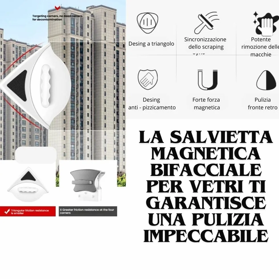 Lavavetri magnetico per vetro singolo 5-13 mm pulisci vetri esterni con cordino panno in microfibra