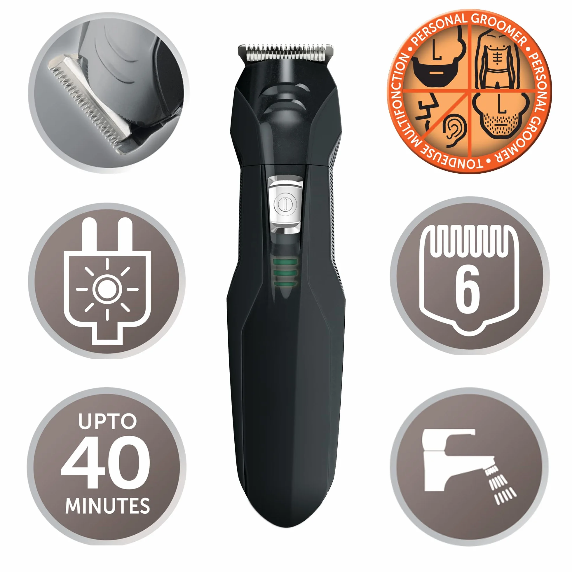 Remington Personal Groomer Edge PG6030 Rasoio Elettrico Multiuso 4 Testine Rimovibili