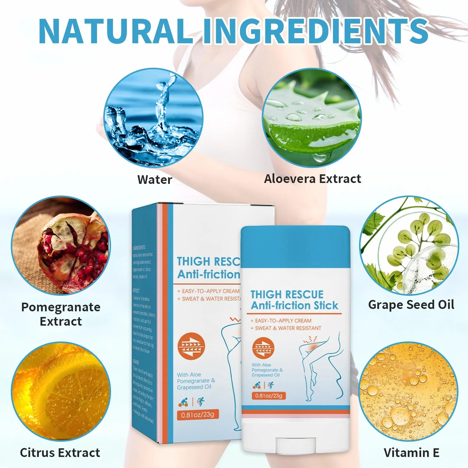 Crema anti-attrito per cosce e piedi, bastoncini anti-sfregamento, previene irritazioni e sfregamenti
