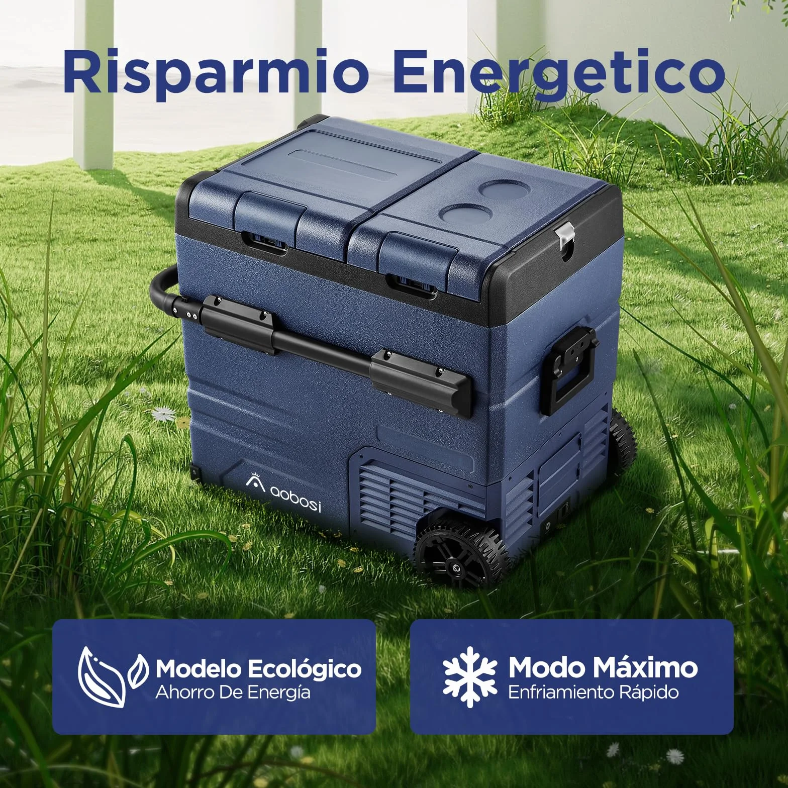 AAOBOSI 55L Frigo Portatile, Dual Zone, Frigo da Campeggio con APP, Ricarica USB, Illuminazione LED, 12/24 V e 100-240 V, -20°C a 20°C, Frigorifero Portatile con Ruote Per Molti Modelli Di Veicoli