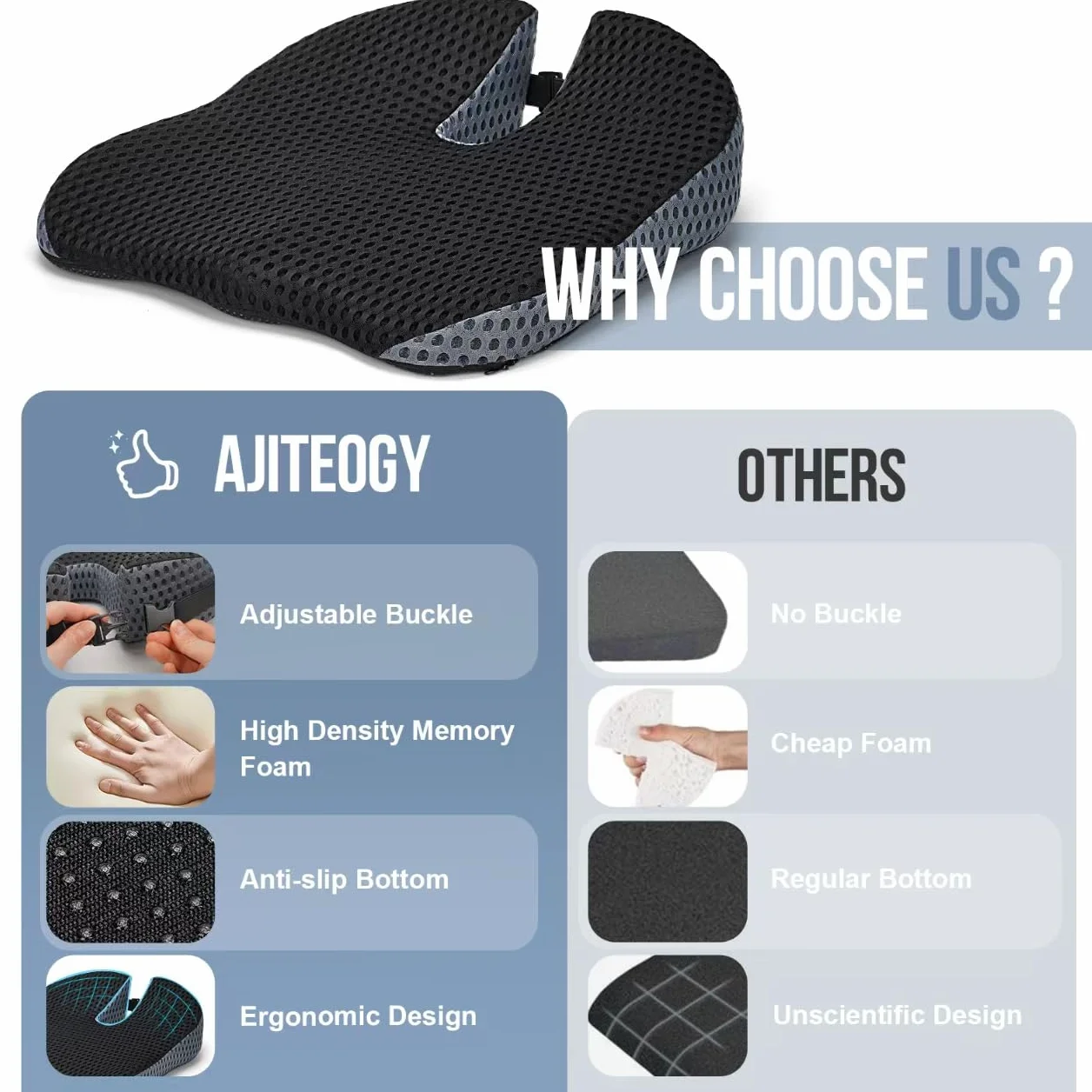 Memory Foam Cuscino Sedile Auto Guidatore Postura Adulti Accessori Viaggio Universali