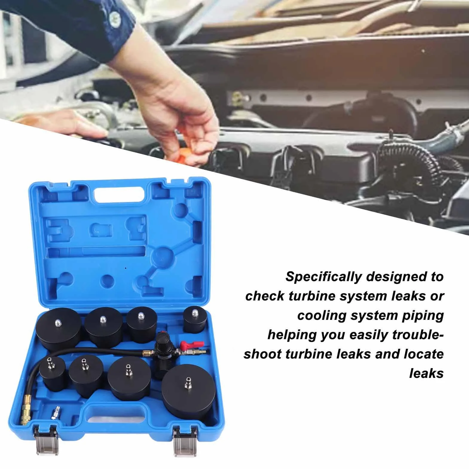 Tester di Perdite, 9 Pezzi Tester di Perdite del Turbo Turbocompressore Kit di Test di Perdite di Aumento della Pressione Dell'aria con Tester del Manometro