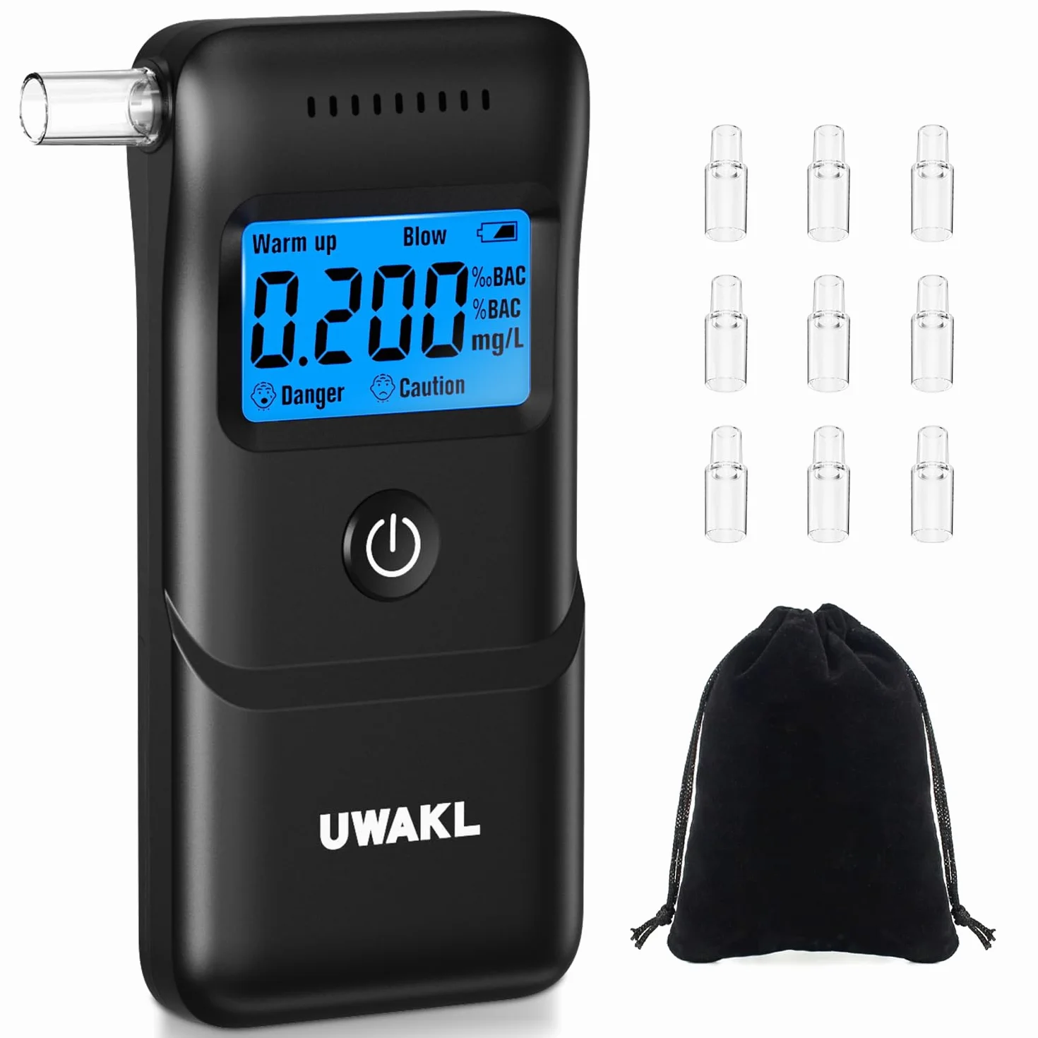 Etilometro Portatile Certificato Alcol Test Professionale con Display LCD Blu Digitale 10 Bocchini