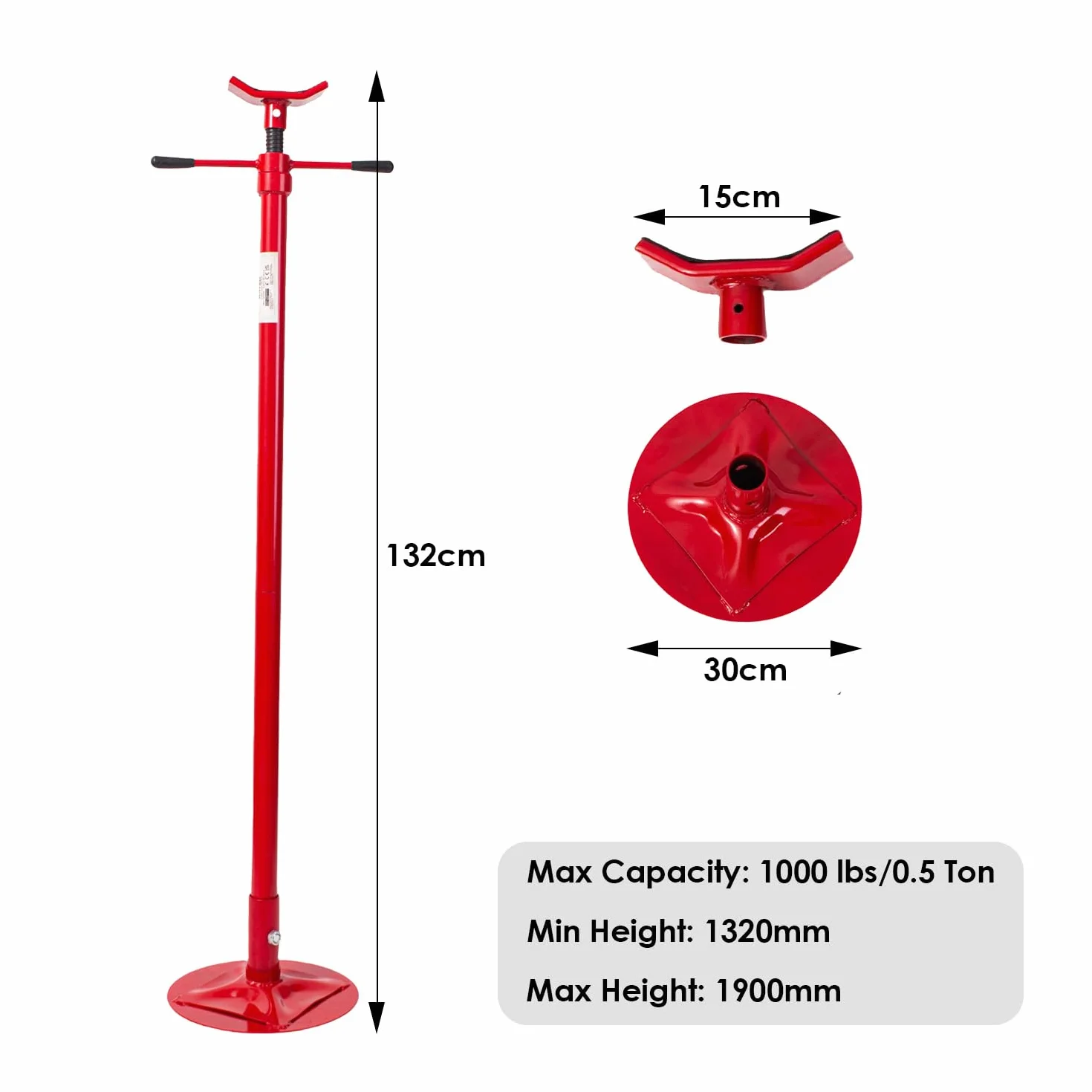KATSU Supporto di Sollevamento Sotto 0.5 Tonnellate Strumento di Supporto per Auto Sotto il Veicolo, Supporti di Sollevamento per Motore Fino a 1900 mm, per Riparazione di Auto e Veicoli 161235