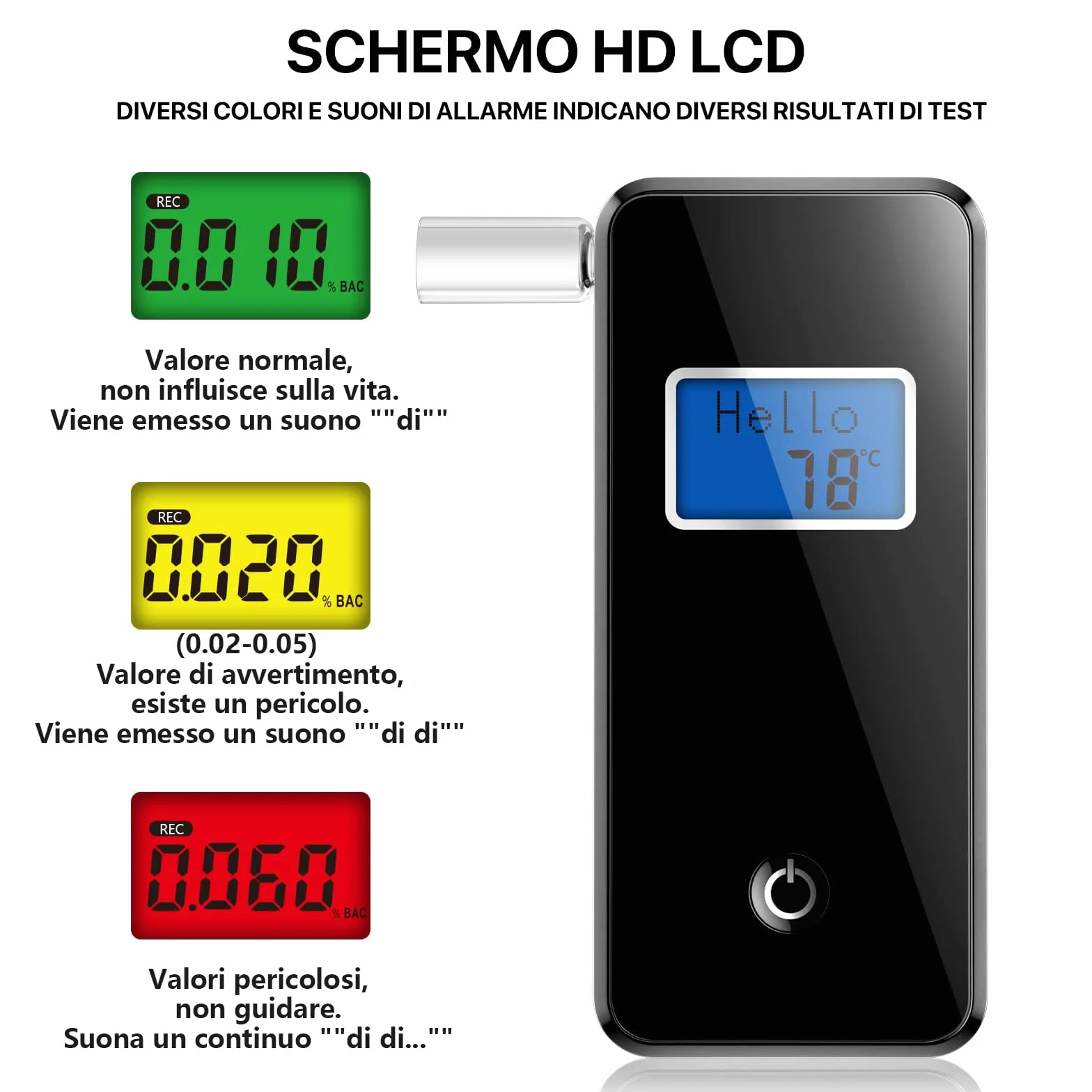 Etilometro Portatile Certificato, Professionale Digitale Alcol Test con Display LCD Blu Digitale, Etilometro Portatile Personale per Uso Domestico e Professionale(10 boccagli)