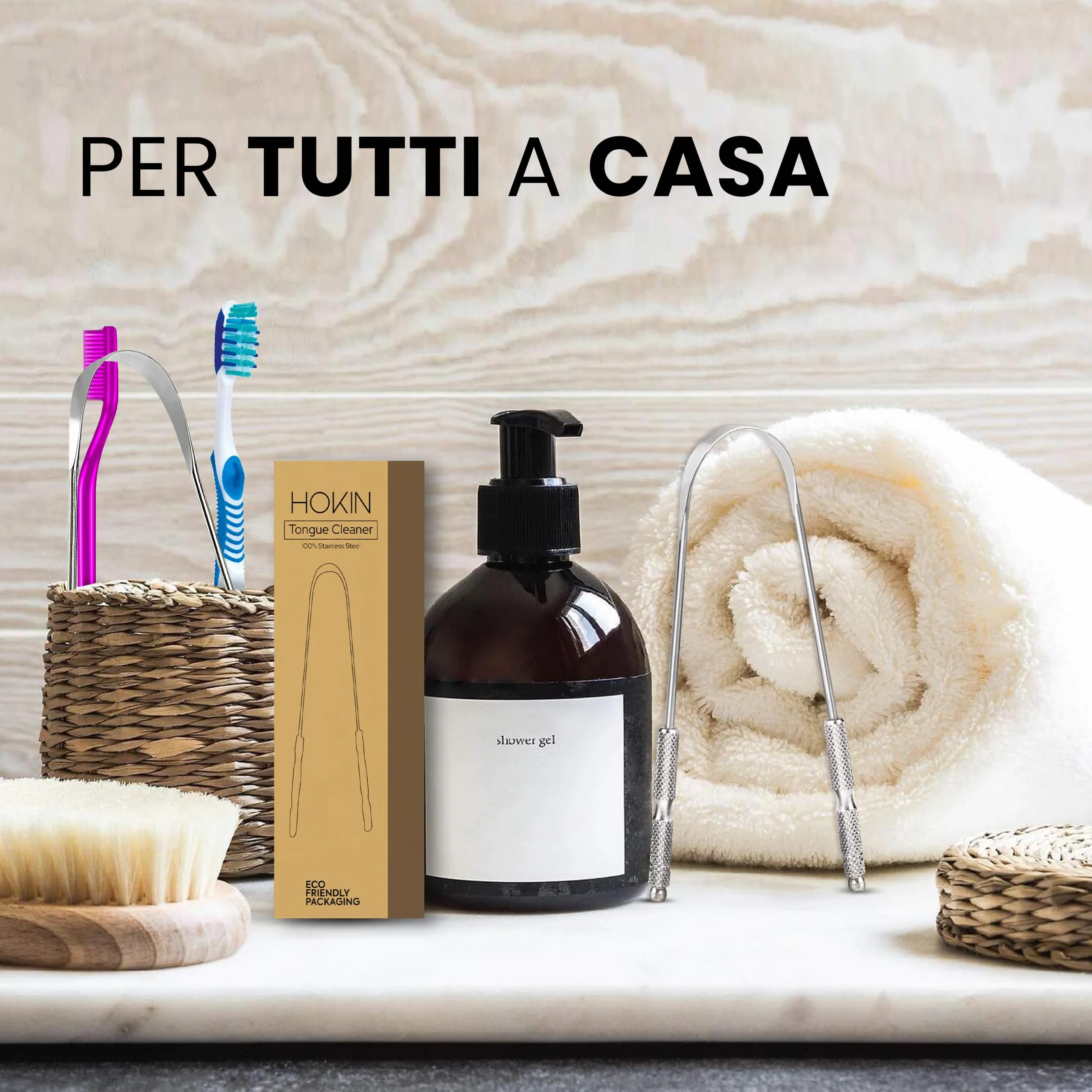 HOKIN Raschietto Lingua in Acciaio Antimacchia per Adulti Combatti Alito Cattivo Tongue Scraper Cleaner Nettalingua