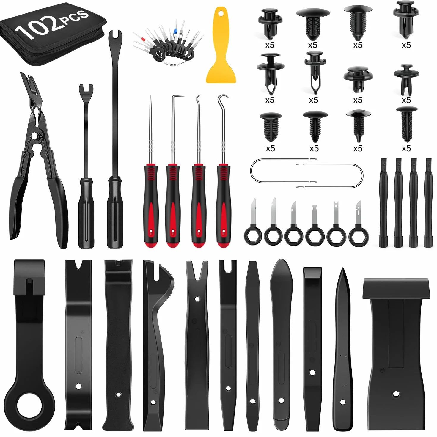 GOOACC Set di 102 Pezzi Strumenti per Rimozione Rifiniture con Perno a Spinta Nylon Clip Fissaggio Paraurti