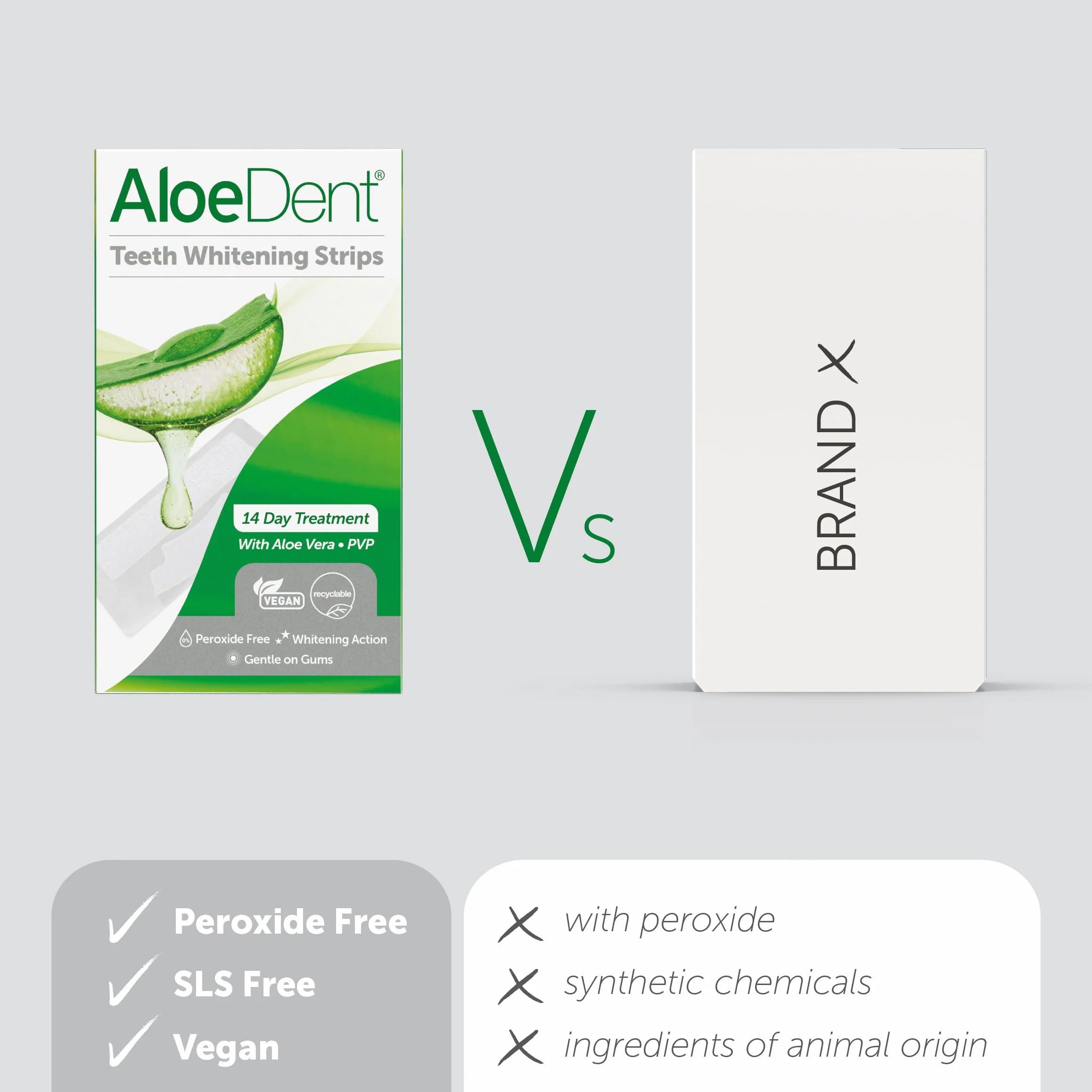 AloeDent Teeth Whitening Strips, Peroxide Free, Gentle Non Sensitive Formula, con Aloe Vera, Naturale, Vegan, 28 Strips, 14 Trattamenti