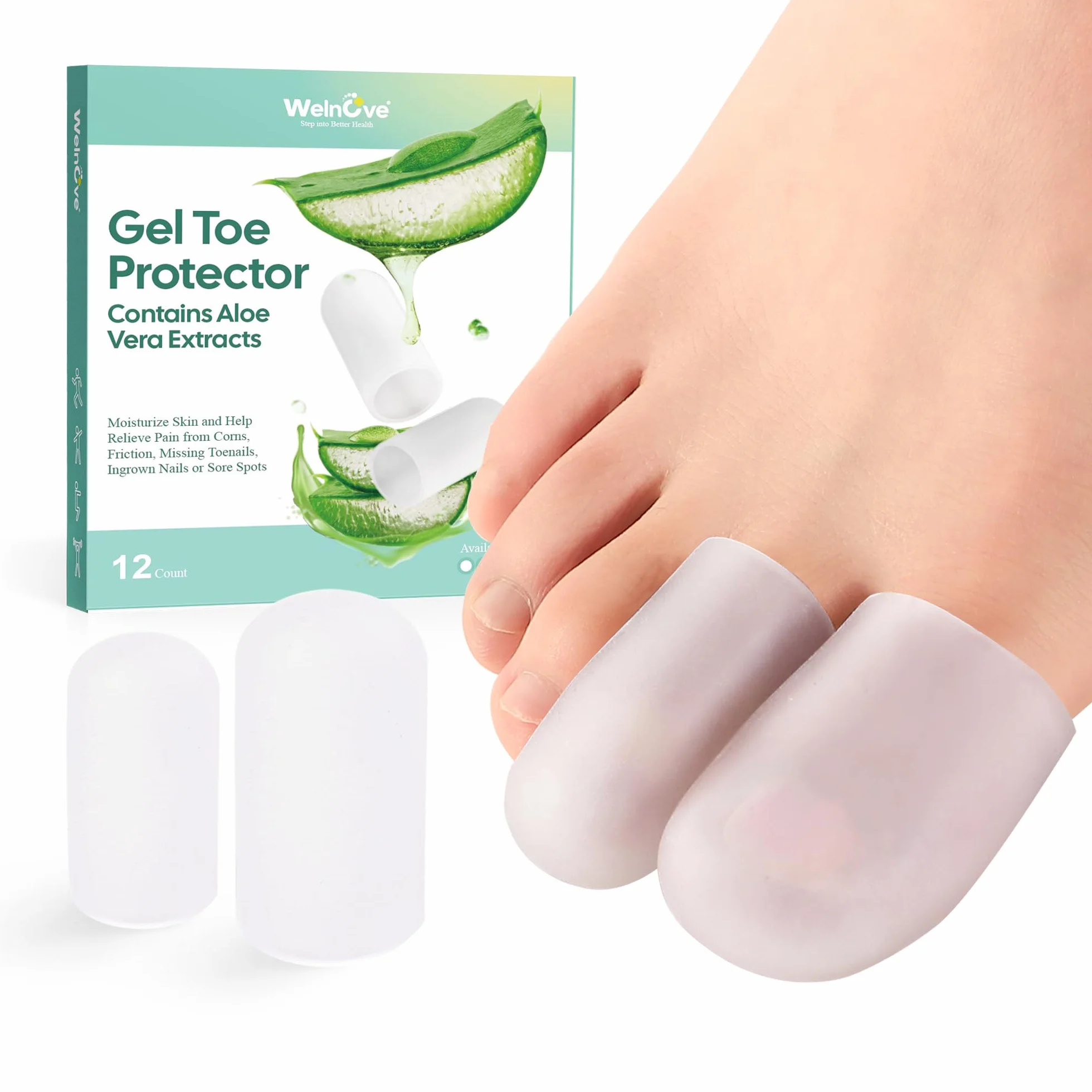 Welnove Gel Toe Cap Protector - Copripunta in Silicone per Alleviare Dolore, Unghie Incarnite, Calli, Vesciche (Multi-Size, Clear)